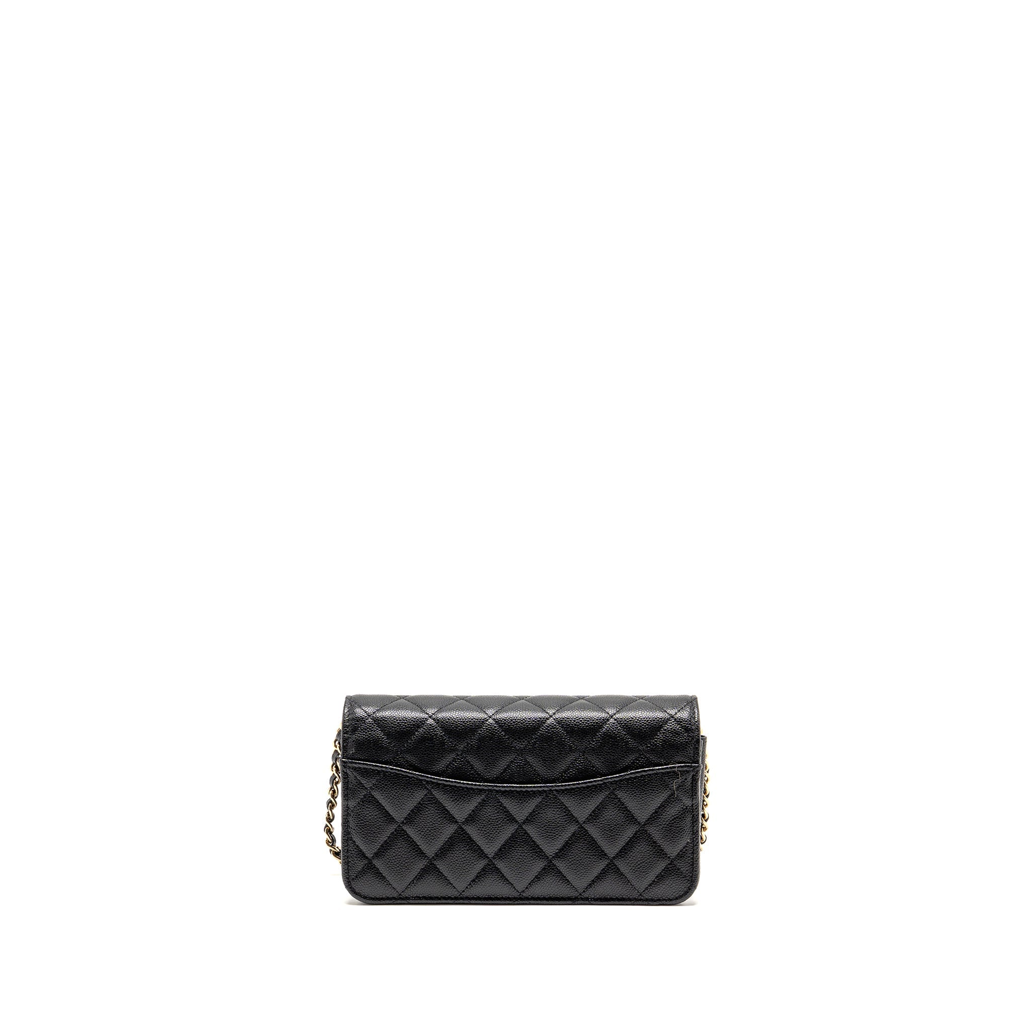 CHANEL QUILTED CC CLUTCH ON CHAIN CAVIAR BLACK LGHW (MICROCHIP)