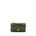 CHANEL 22K MEDIUM CLASSIC DOUBLE FLAP BAG LAMBSKIN OLIVE GREEN LGHW(MICROCHIP)