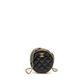 CHANEL ROUND VANITY WITH CHAIN LAMBSKIN BLACK GHW (MICROCHIP)