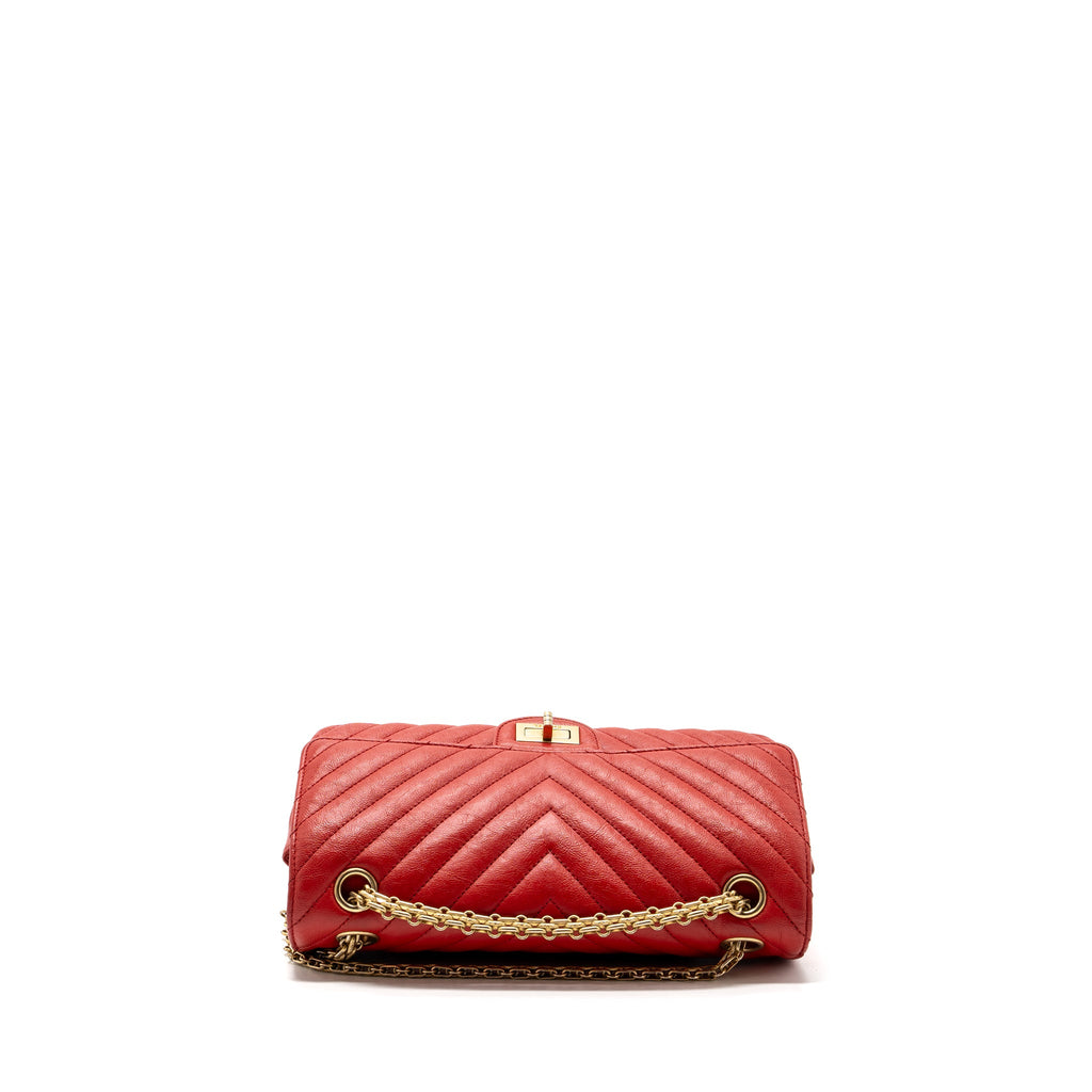 CHANEL SMALL 2.55 REISSUE FLAP BAG CHEVRON CALFSKIN RED GHW