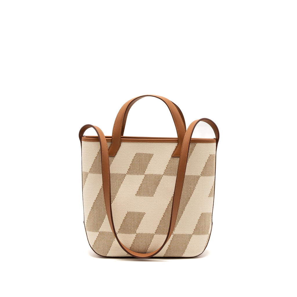 HERMES CABAS H EN BIAIS 27 BAG CANVAS/LEATHER ECRU/NATURAL/GOLD