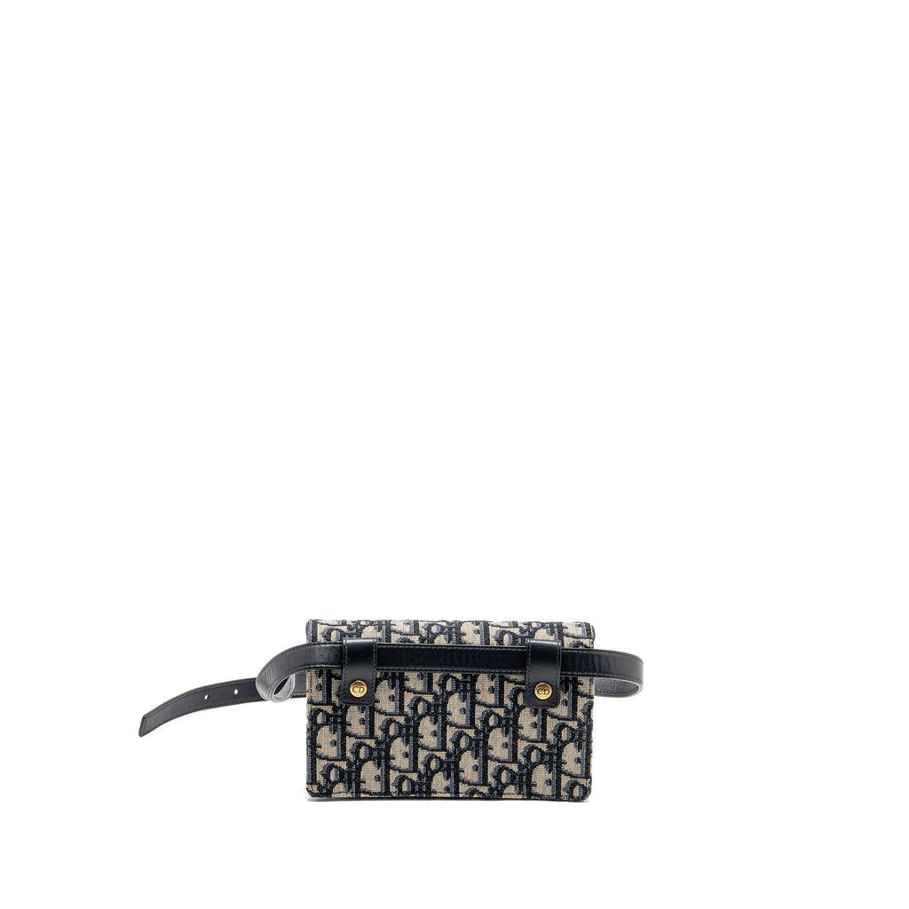 DIOR SADDLE BELT BAG BLUE OBLIQUE JACQUARD CANVAS GHW