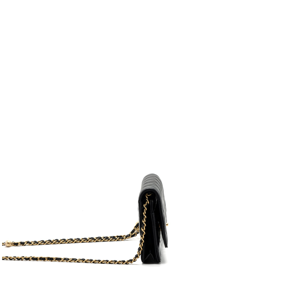 CHANEL PEARL CRUSH WALLET ON CHAIN LAMBSKIN BLACK GHW (MICROCHIP)