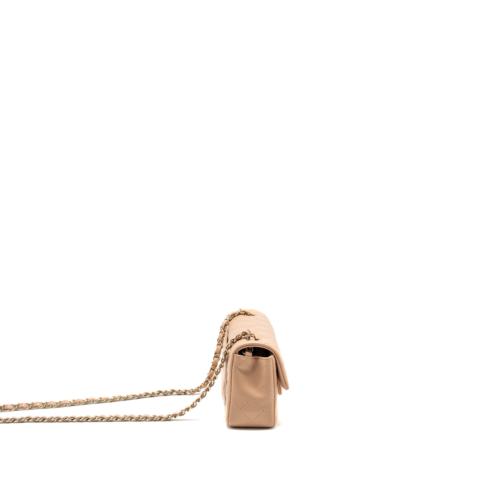 CHANEL MINI RECTANGULAR FLAP BAG LAMBSKIN LIGHT BEIGE LGHW (MICROCHIP)