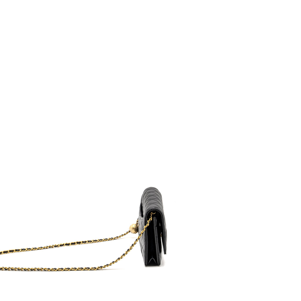 CHANEL PEARL CRUSH WALLET ON CHAIN LAMBSKIN BLACK GHW (MICROCHIP)