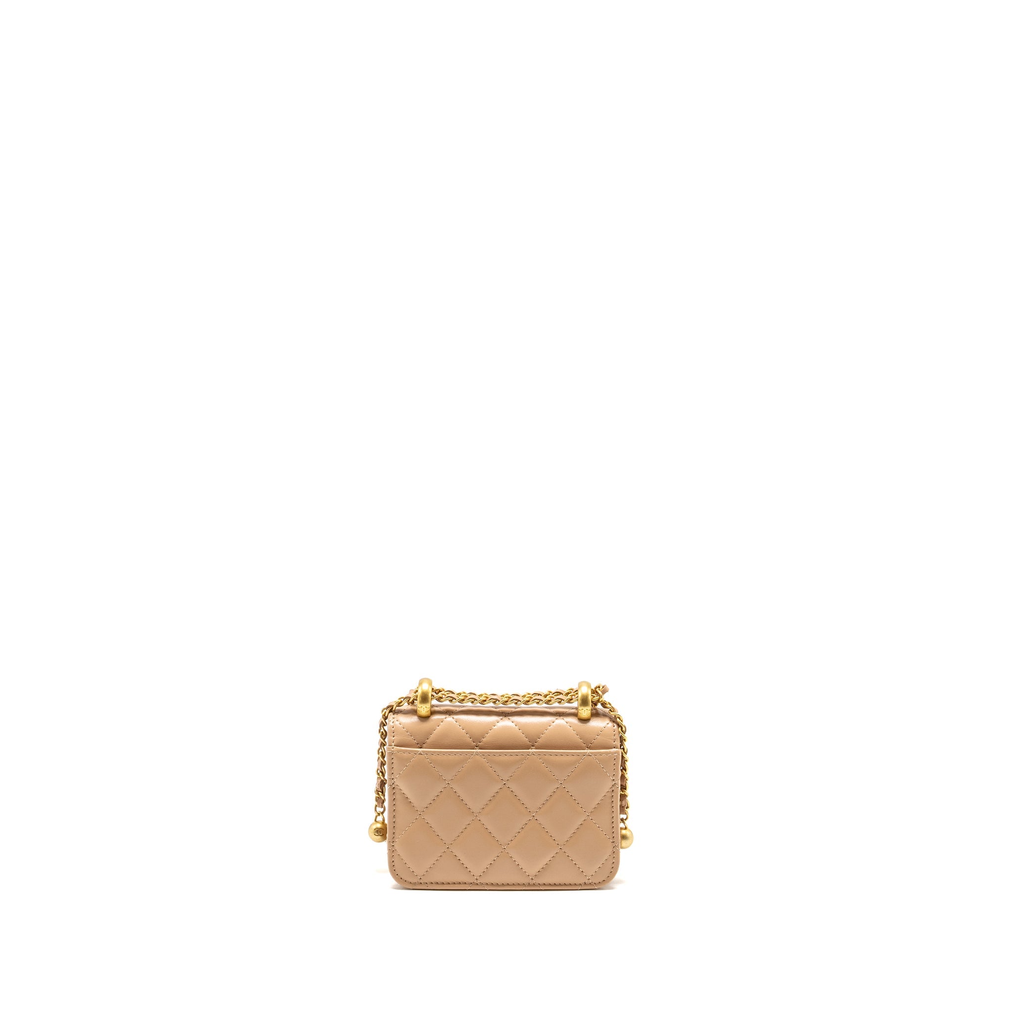 CHANEL 21A GOLD CRUSH MINI FLAP CLUTCH WITH ADJUSTABLE CHAIN CALFSKIN BEIGE GHW