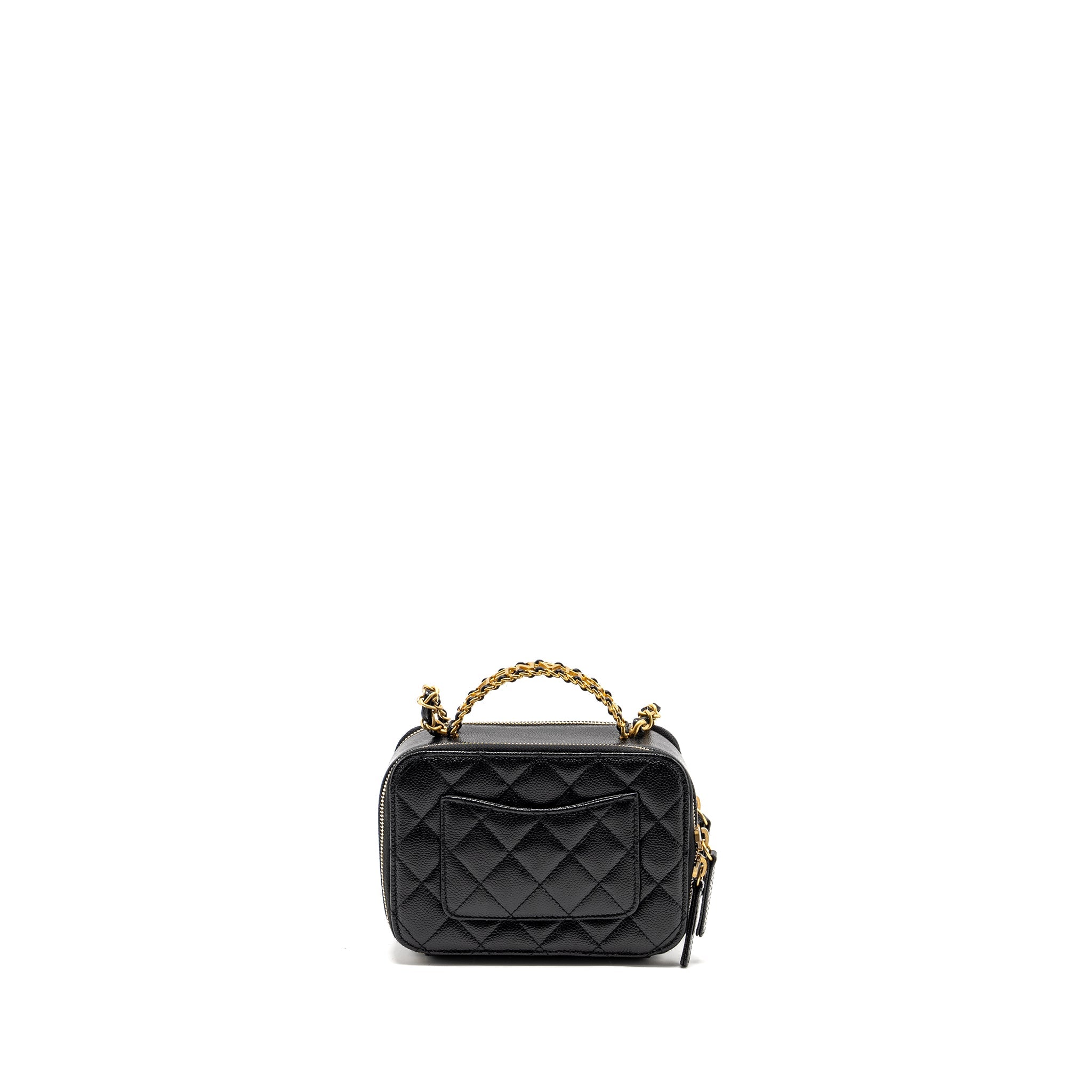 CHANEL 22S LETTER TOP HANDLE SMALL VANITY CASE CAVIAR BLACK BRUSHED GHW (MICROCHIP)