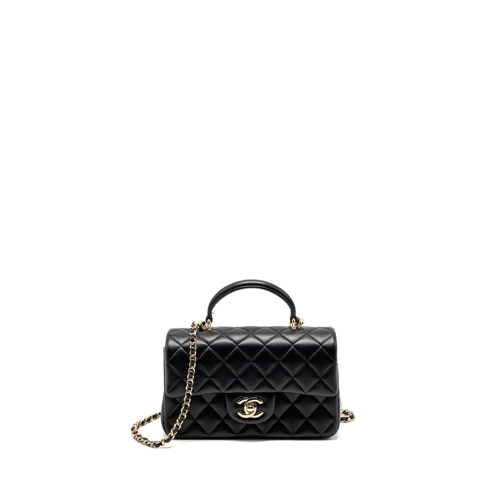 CHANEL TOP HANDLE MINI RECTANGULAR FLAP BAG LAMBSKIN BLACK LGHW (MICROCHIP)