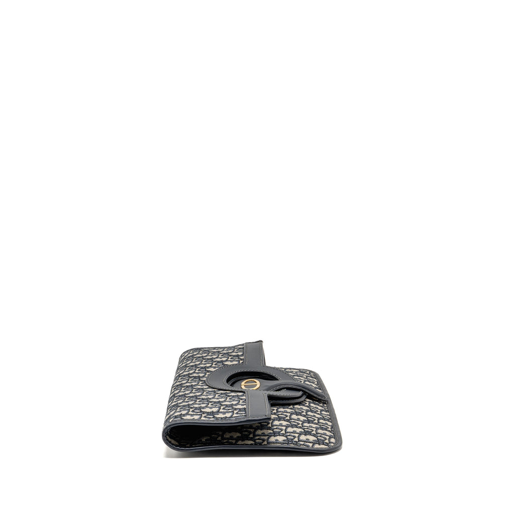 DIOR FOLDER CLUTCH OBLIQUE CANVAS/CALFSKIN BLUE GHW