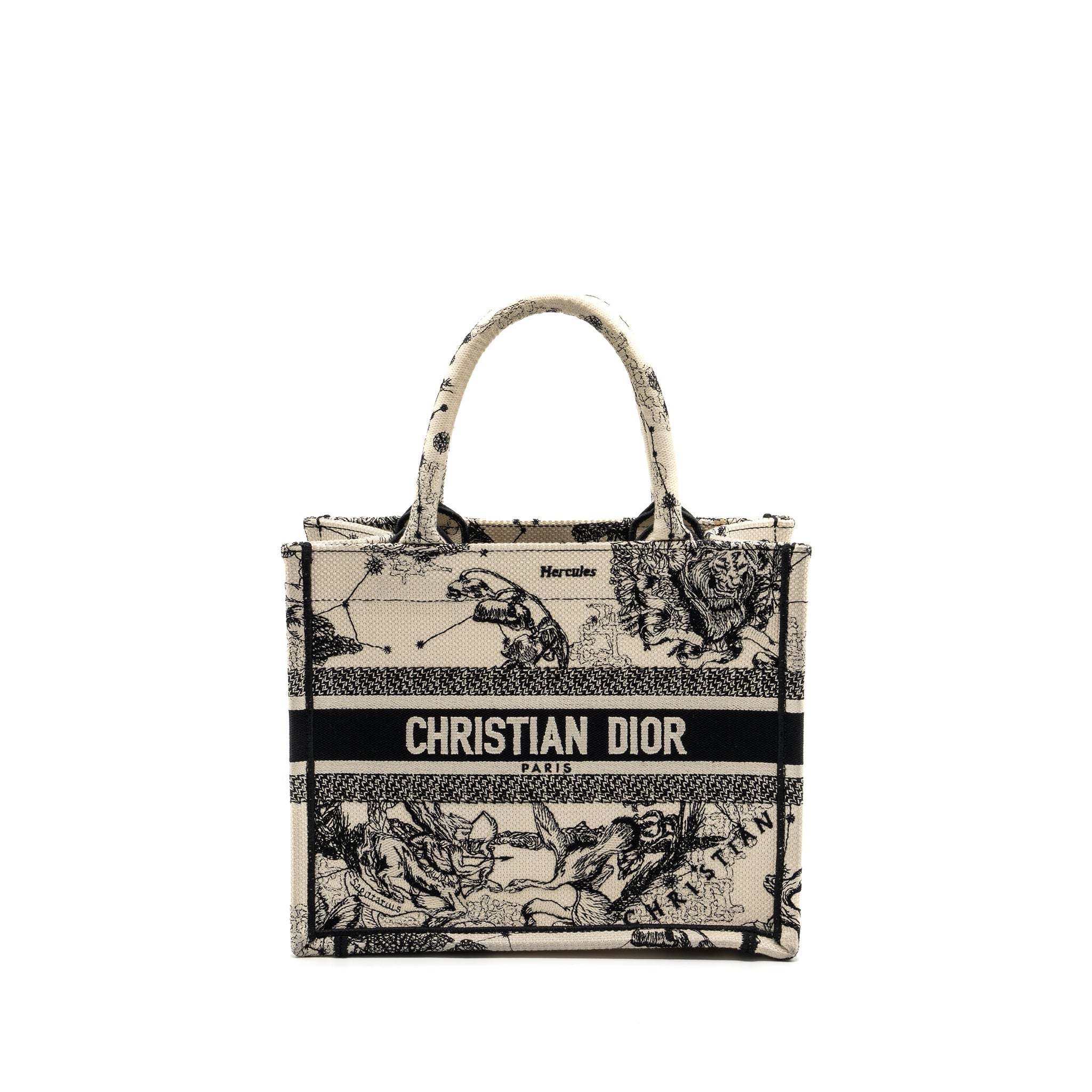 DIOR SMALL BOOK TOTE LATTE/BLACK TOILE DE JOUY ZODIAC EMBROIDERY