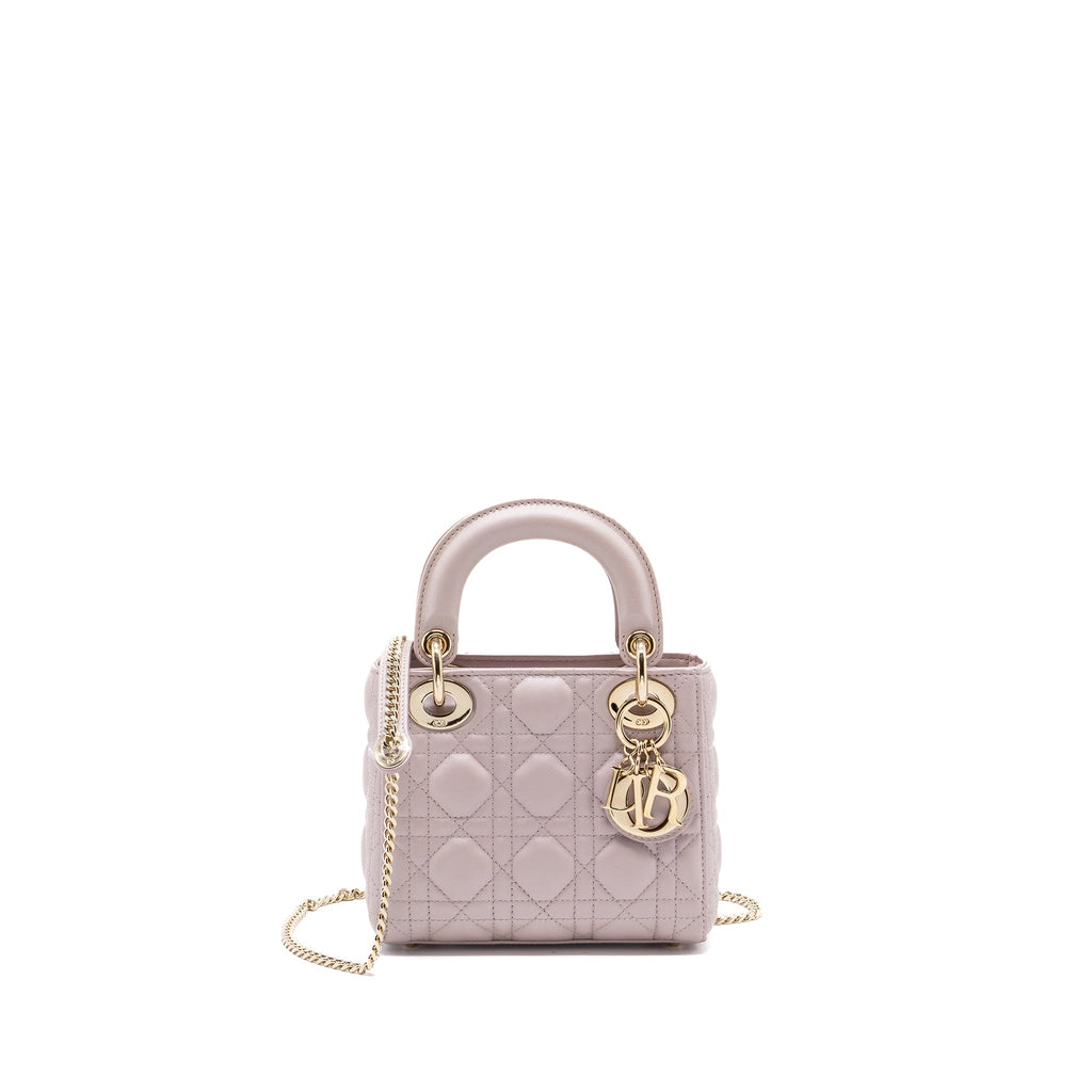 DIOR MINI LADY DIOR LAMBSKIN LIGHT PINK LGHW