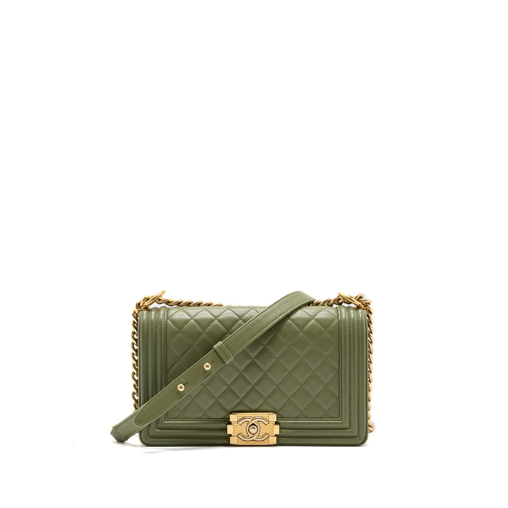 CHANEL MEDIUM BOY BAG LAMBSKIN GREEN GHW
