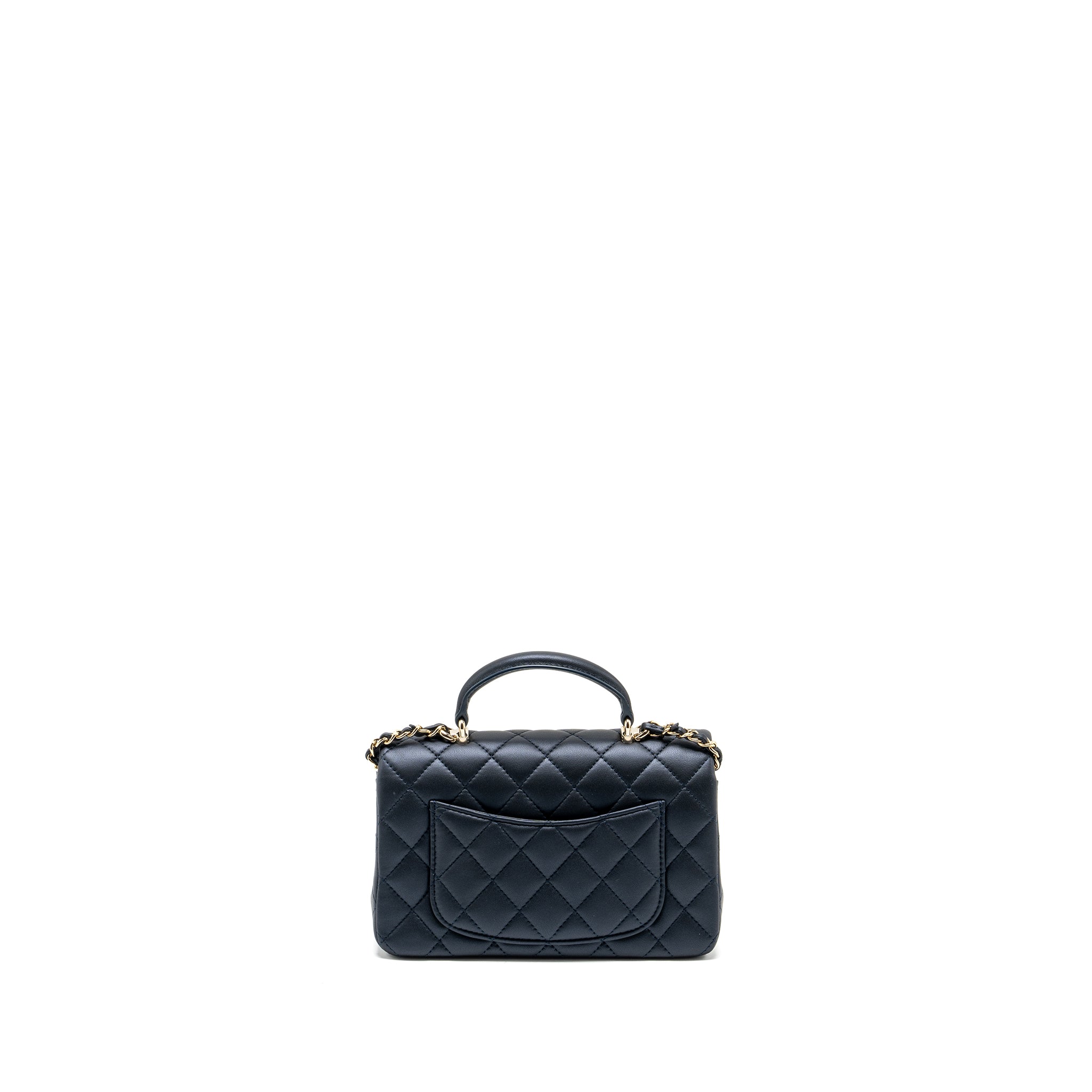 CHANEL TOP HANDLE MINI RECTANGULAR FLAP BAG LAMBSKIN NAVY LGHW (MICROCHIP)