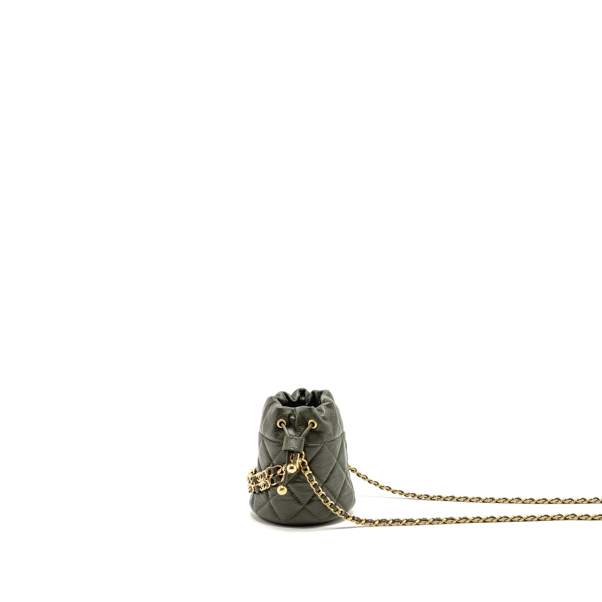 CHANEL MINI BUCKET BAG CAVIAR DARK GREEN GHW (MICROCHIP)