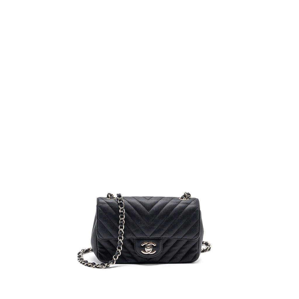 CHANEL MINI RECTANGULAR FLAP BAG CHEVRON CAVIAR BLACK SHW