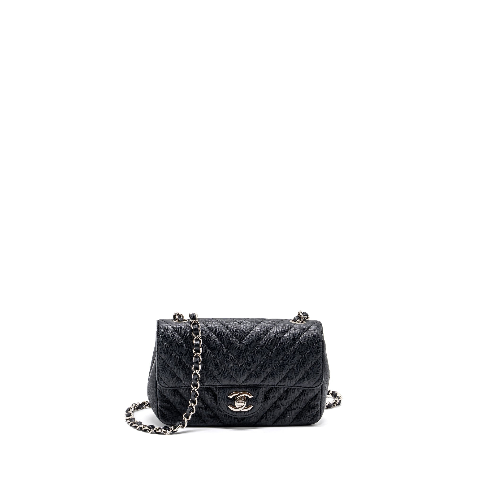 CHANEL MINI RECTANGULAR FLAP BAG CHEVRON CAVIAR BLACK SHW