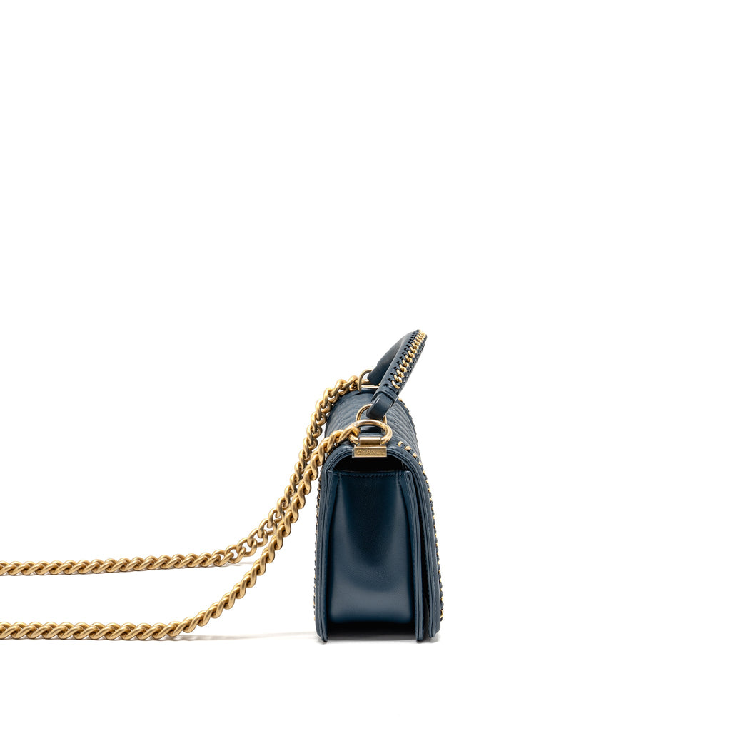 CHANEL TOP HANDLE BOY BAG CALFSKIN BLUE GHW