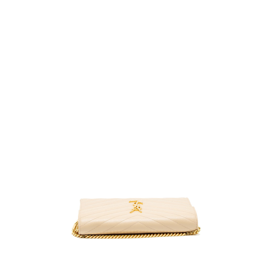 SAINT LAURENT CASSANDRE MATELASSE CHAIN WALLET GRAINED CALFSKIN BEIGE GHW