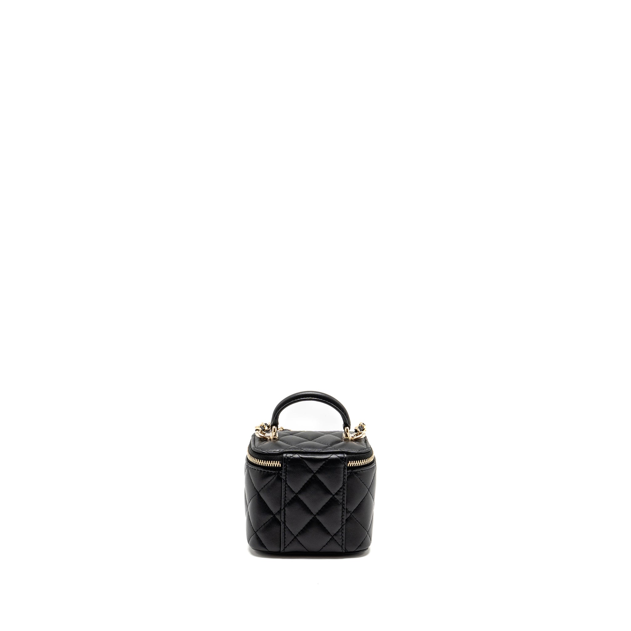CHANEL TOP HANDLE MINI VANITY WITH CHAIN LAMBSKIN BLACK LGHW (MICROCHIP)