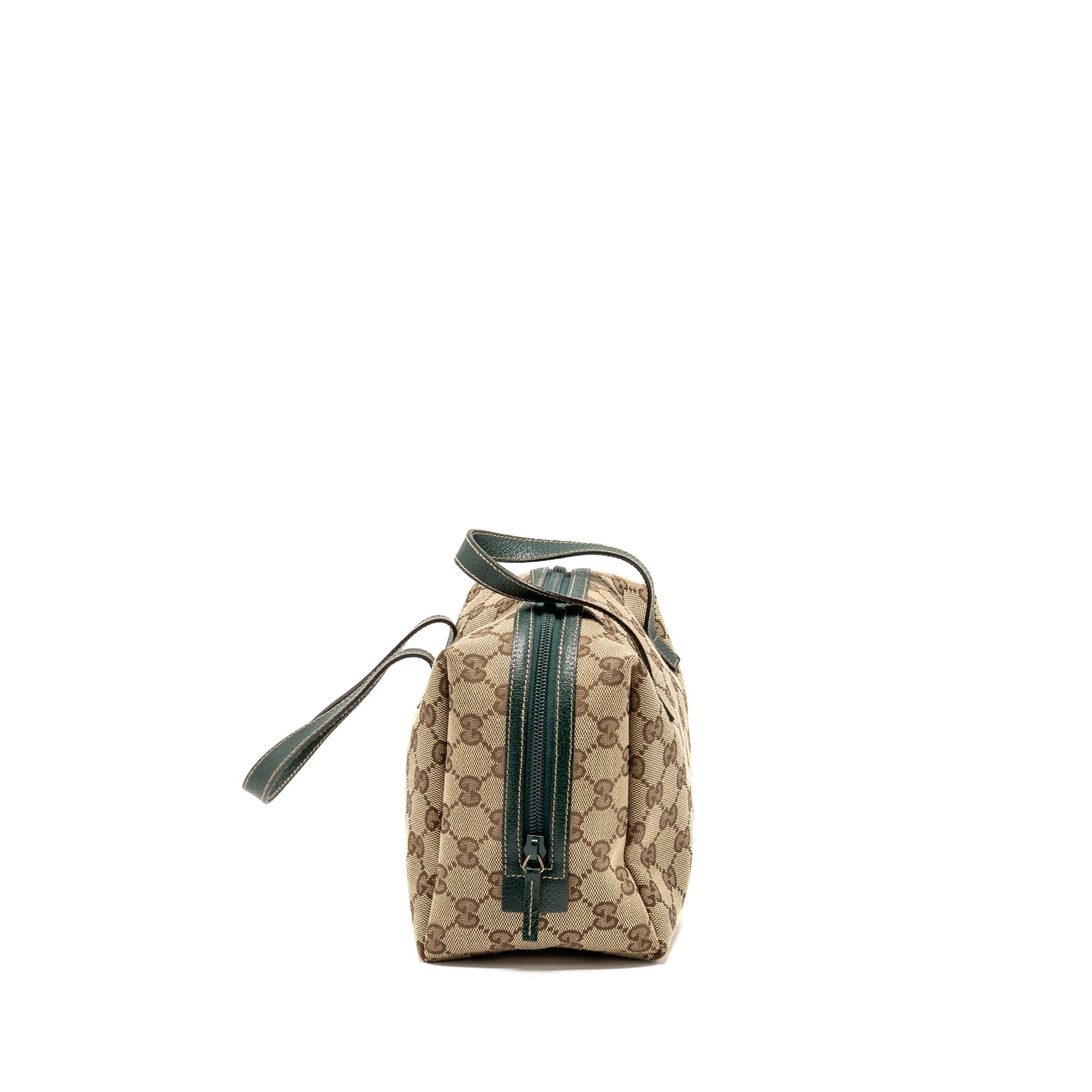GUCCI BALTHUS TOFU HANDBAG GG CANVAS/ LEATHER BEIGE/ DARK GREEN