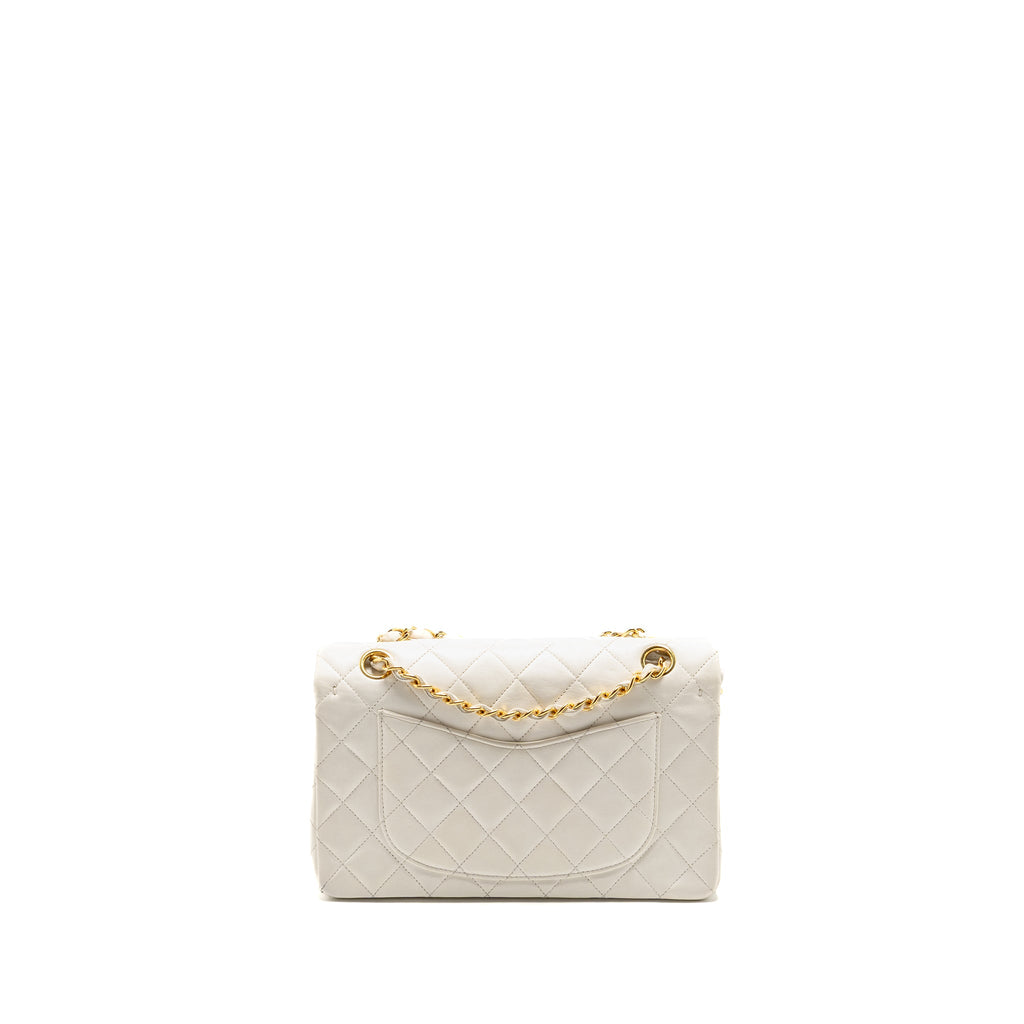 CHANEL VINTAGE SMALL CLASSIC DOUBLE FLAP BAG LAMBSKIN WHITE GHW