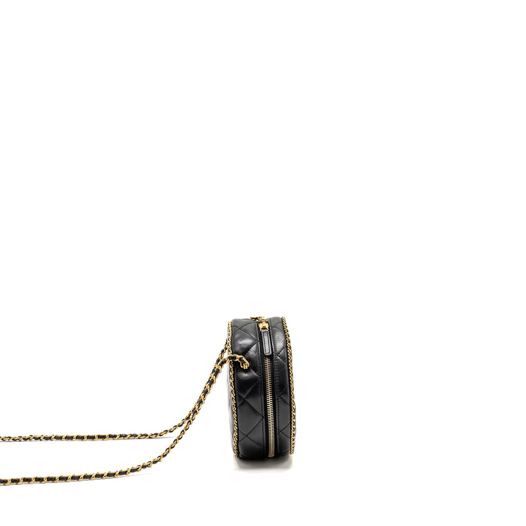 CHANEL ROUND VANITY WITH CHAIN LAMBSKIN BLACK GHW (MICROCHIP)