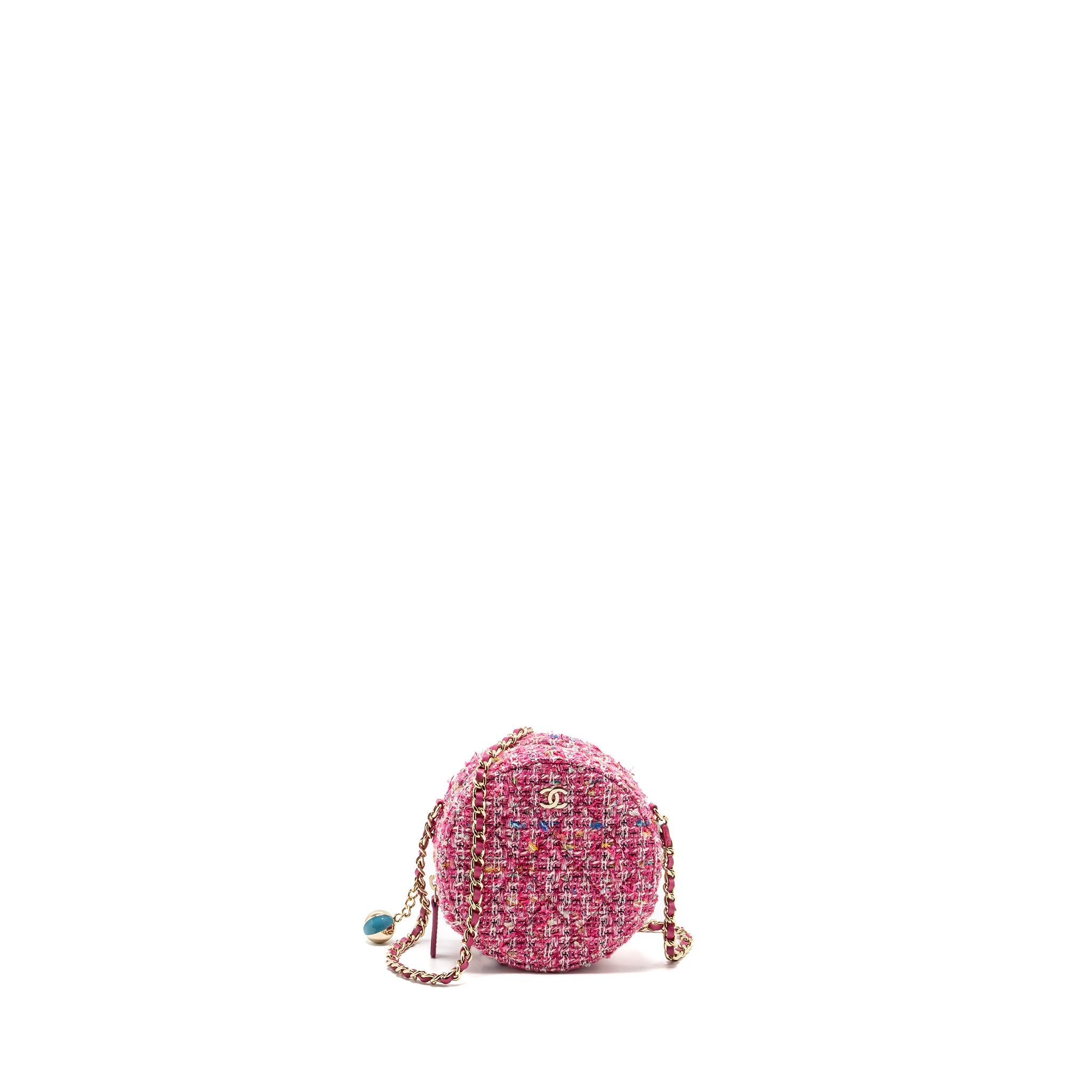 CHANEL ROUND CLUTCH WITH CHAIN TWEED PINK/MULTICOLOUR LGHW
