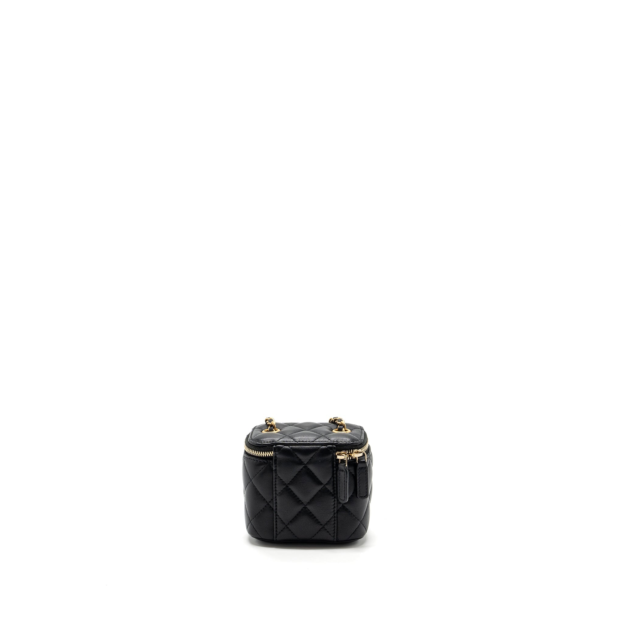 CHANEL PEARL CRUSH MINI VANITY WITH CHAIN LAMBSKIN BLACK WITH GHW