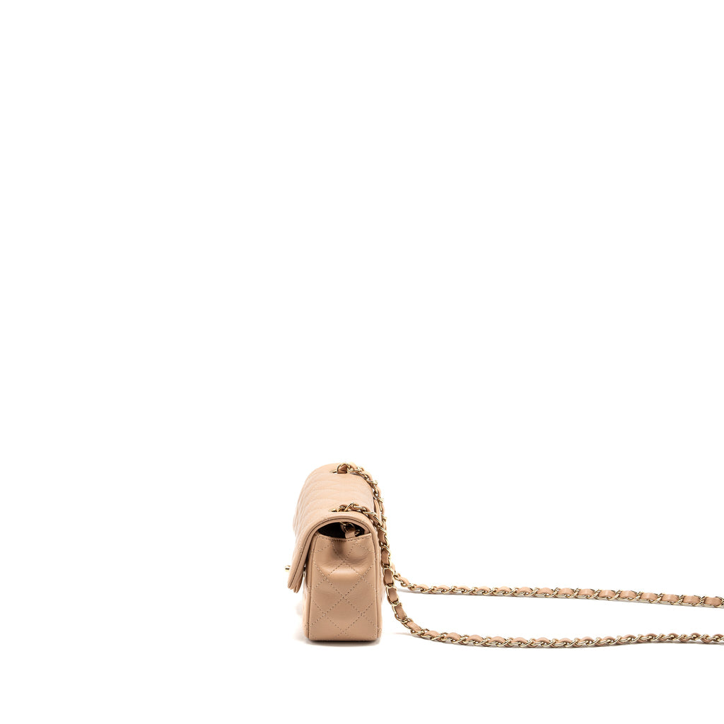 CHANEL MINI RECTANGULAR FLAP BAG LAMBSKIN LIGHT BEIGE LGHW (MICROCHIP)