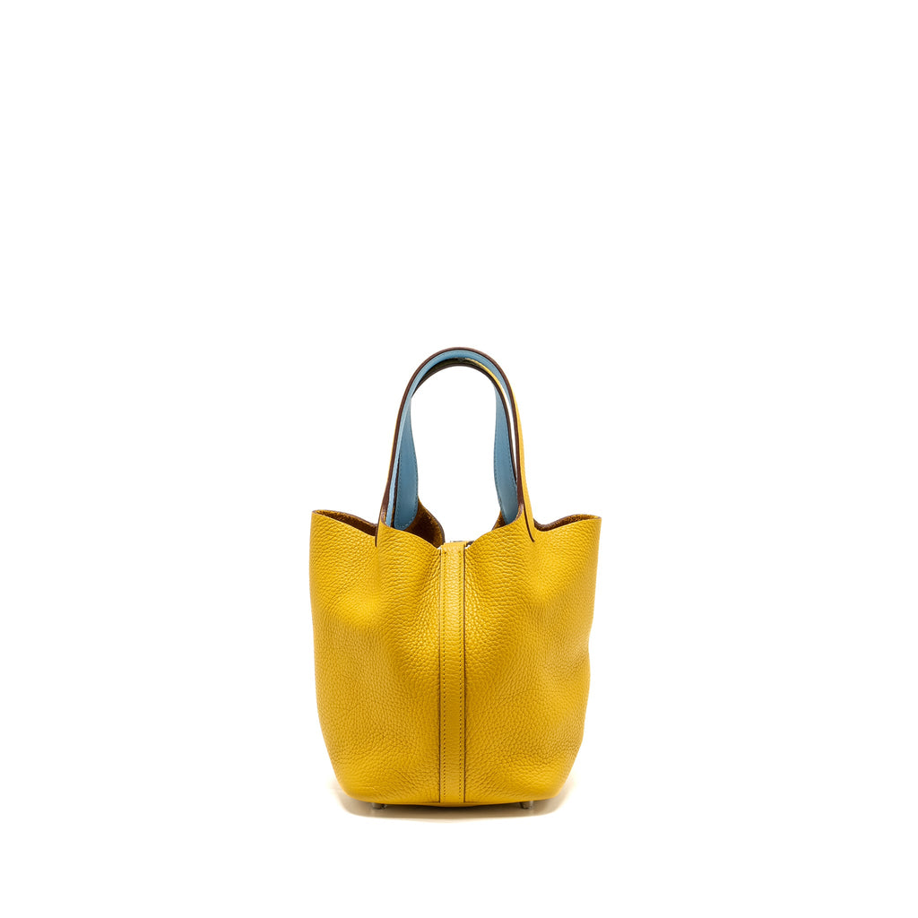 HERMES PICOTIN 18 LOCK BAG CLEMENCE 9D JAUNE AMBER / P3 BLUE DU NORD SHW