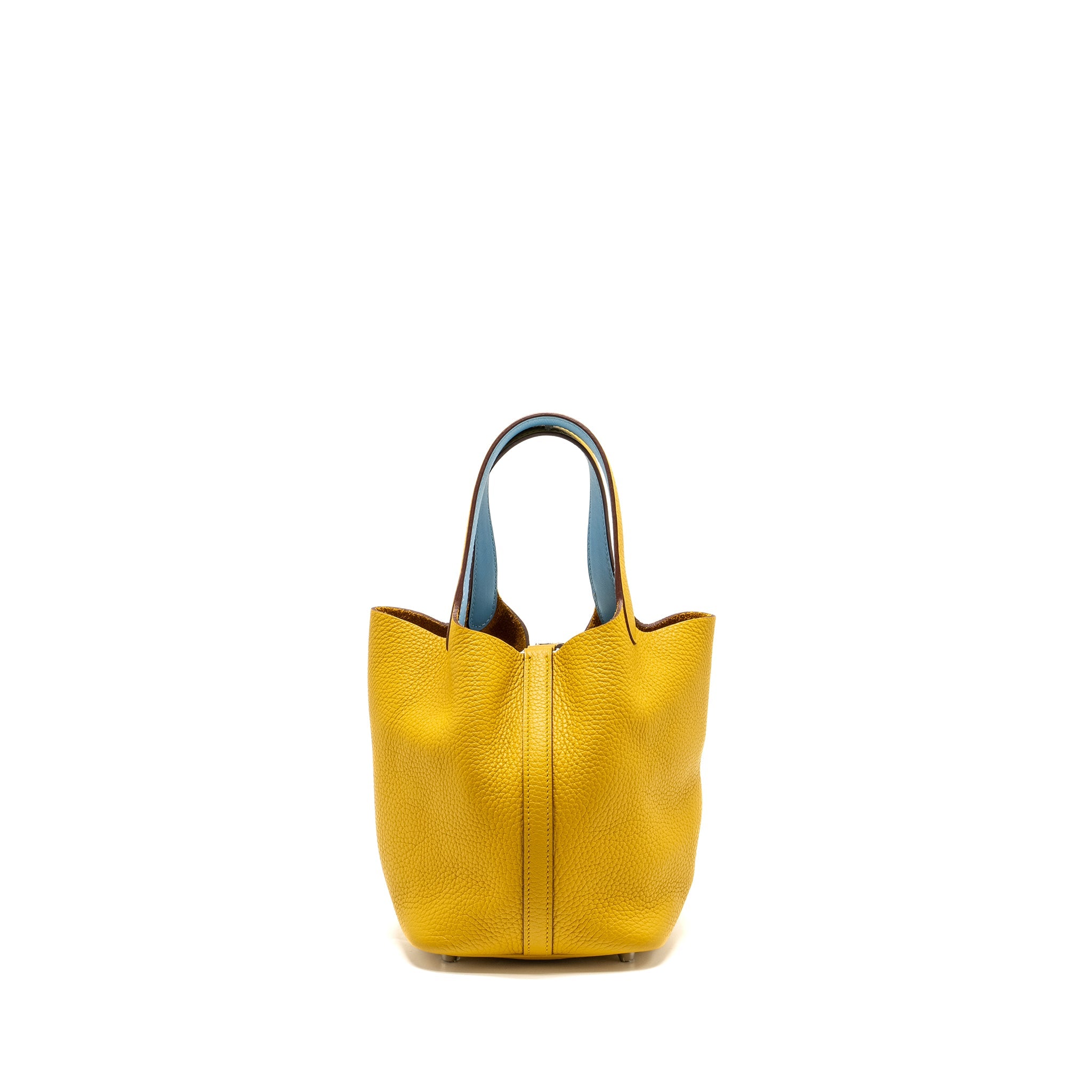 HERMES PICOTIN 18 LOCK BAG CLEMENCE 9D JAUNE AMBER / P3 BLUE DU NORD SHW