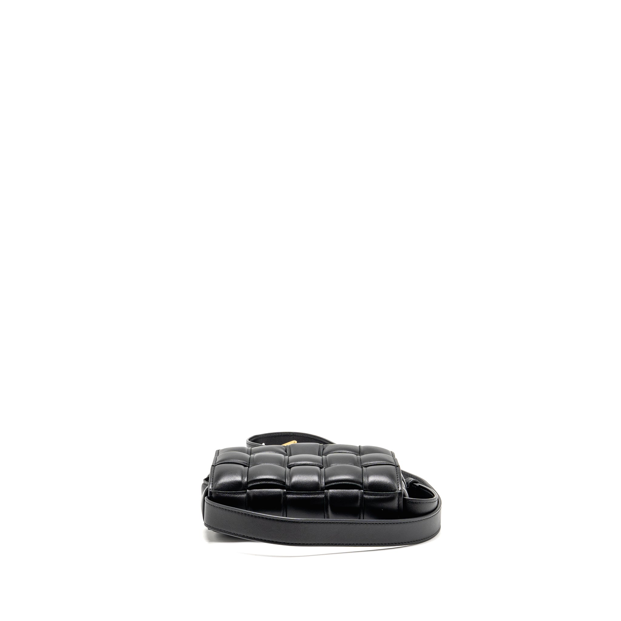 BOTTEGA VENETA SMALL PADDED CASSETTE BAG LAMBSKIN BLACK GHW