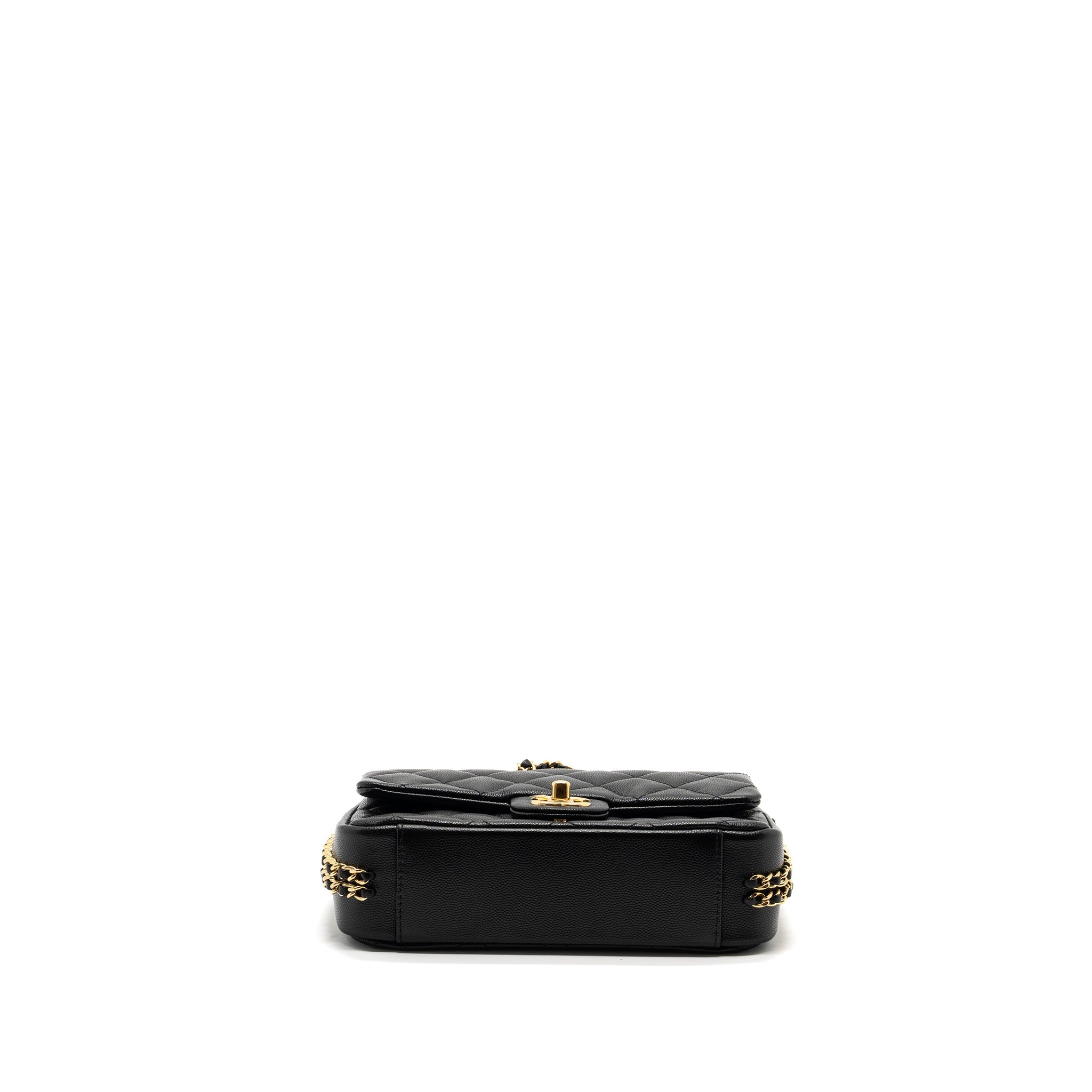CHANEL QUILTED FLAP BAG WITH DOUBLE AND CC LOGO CHAIN CAVIAR BLACK GHW (MICROCHIP)