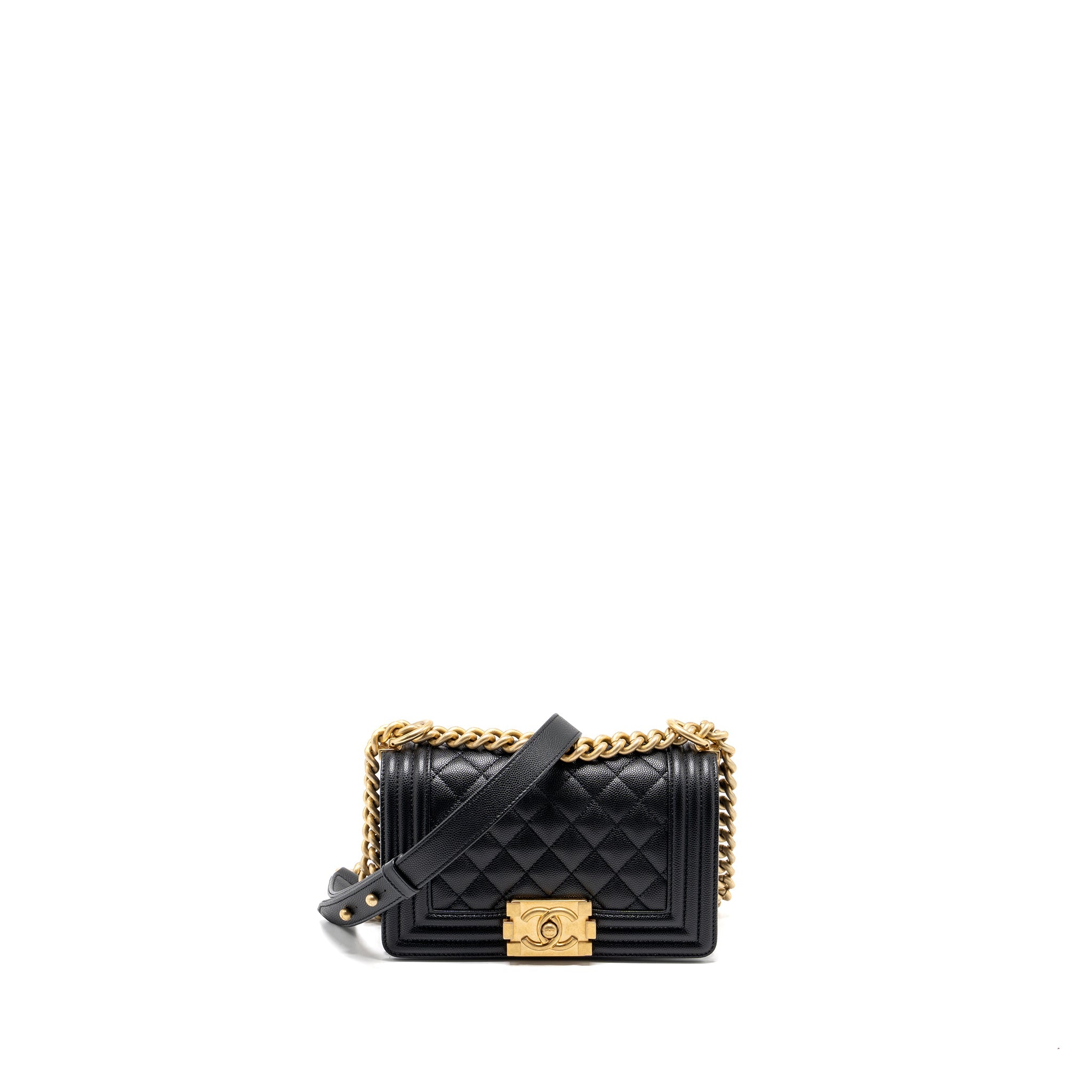 CHANEL SMALL BOY BAG CAVIAR BLACK GHW(MICROCHIP)