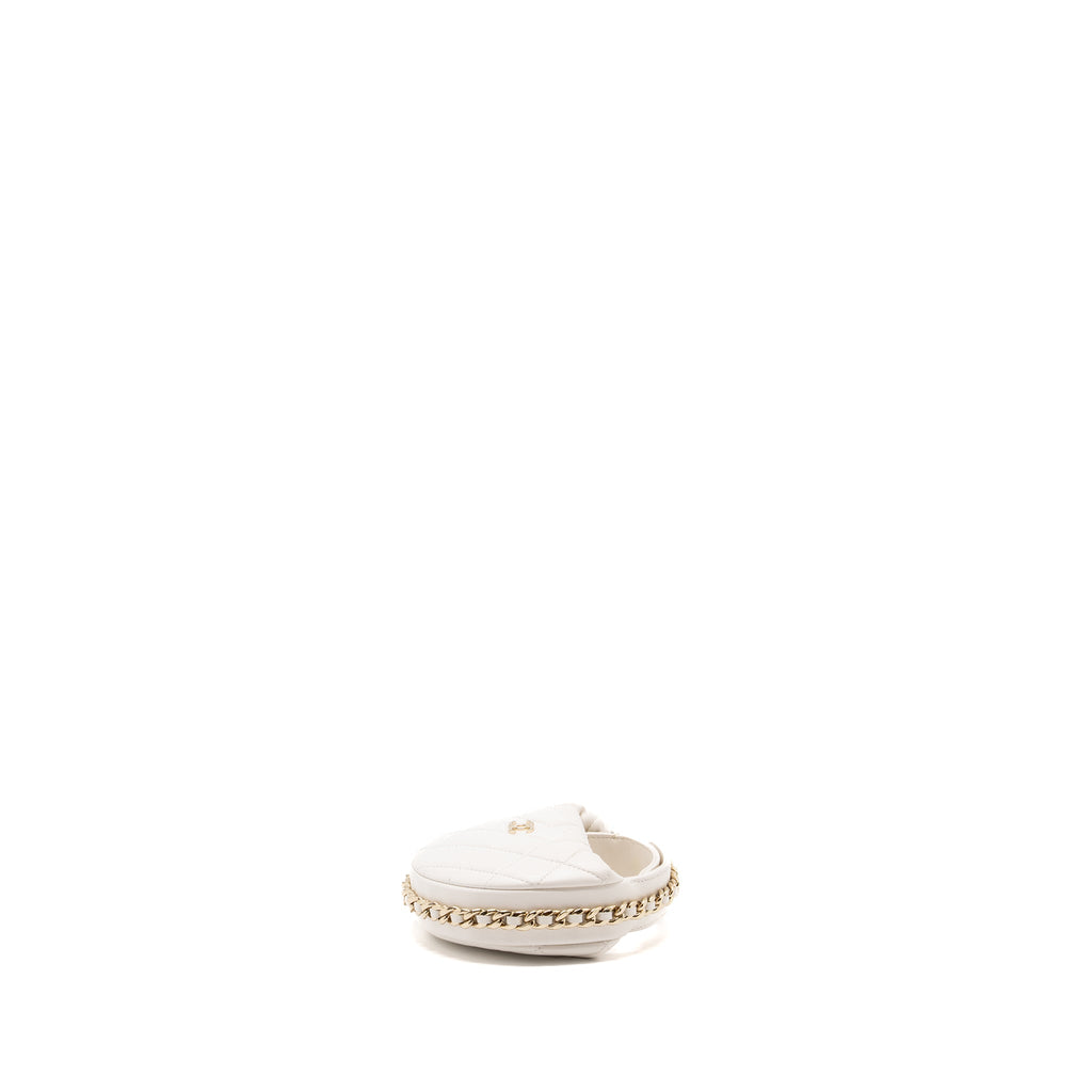 CHANEL 23C ROUND CLUTCH LAMBSKIN WHITE LGHW (MICROCHIP)