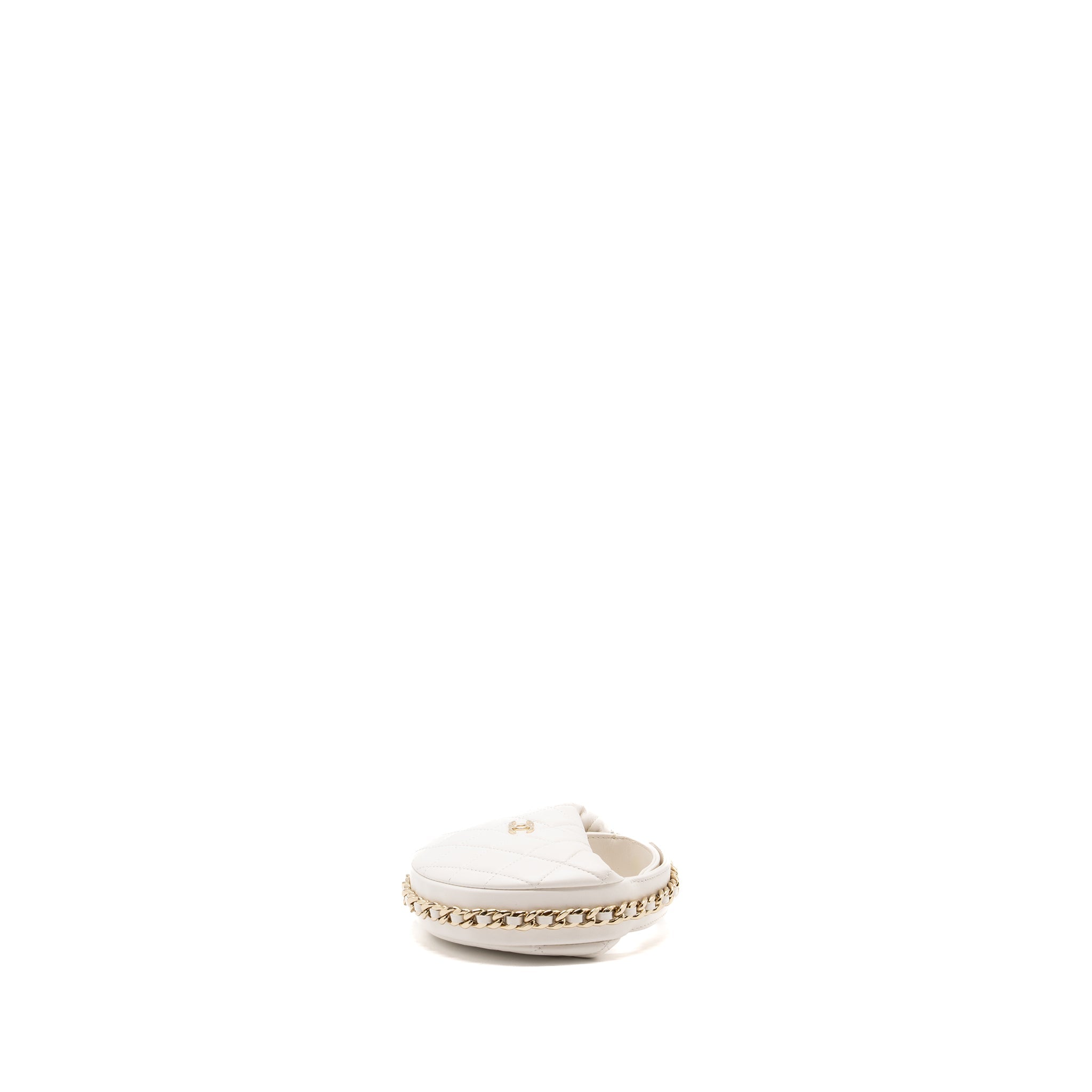 CHANEL 23C ROUND CLUTCH LAMBSKIN WHITE LGHW (MICROCHIP)