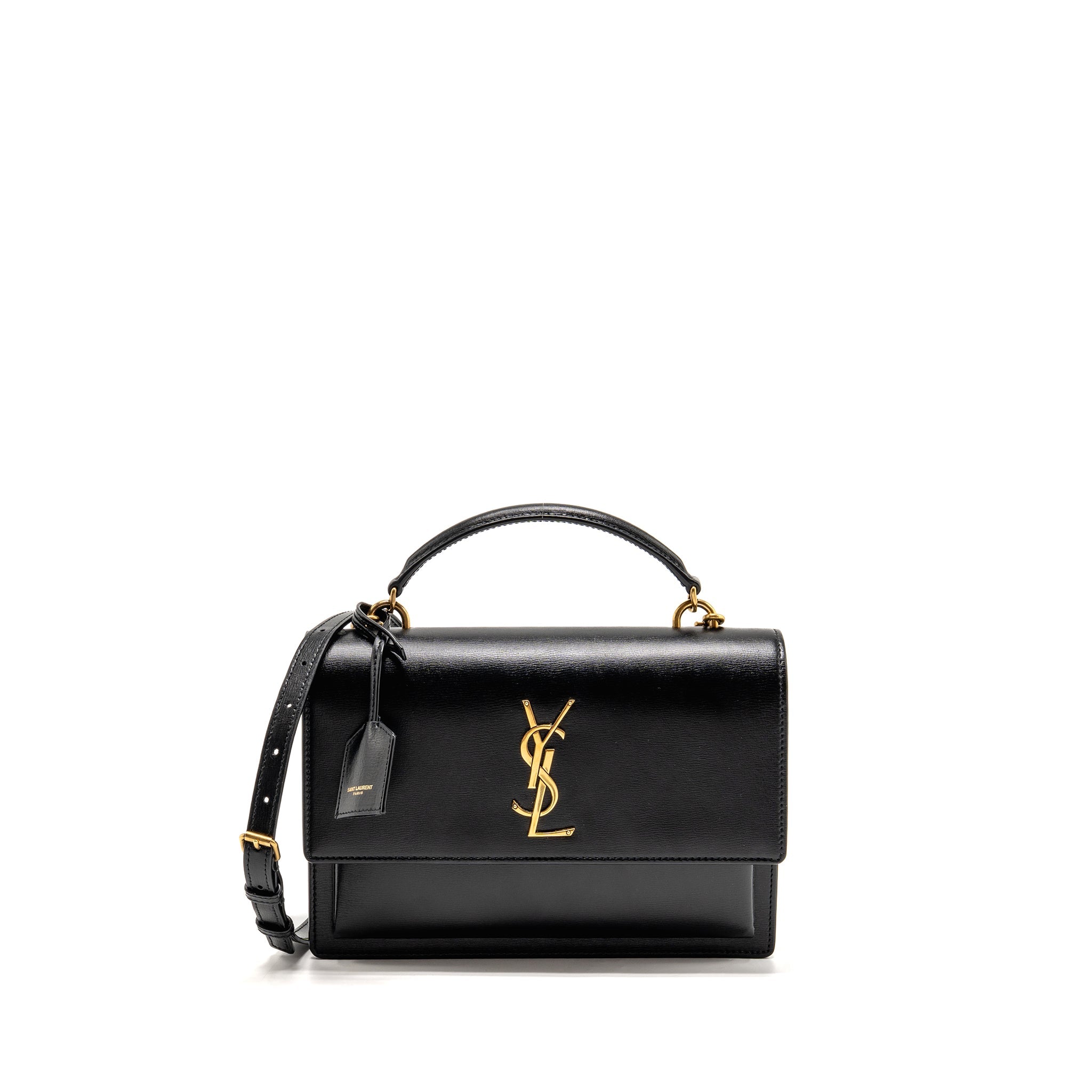 SAINT LAURENT/YSL MEDIUM TOP HANDLE SUNSET BAG CALFSKIN BLACK GHW