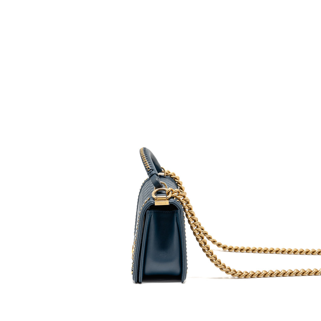 CHANEL TOP HANDLE BOY BAG CALFSKIN BLUE GHW
