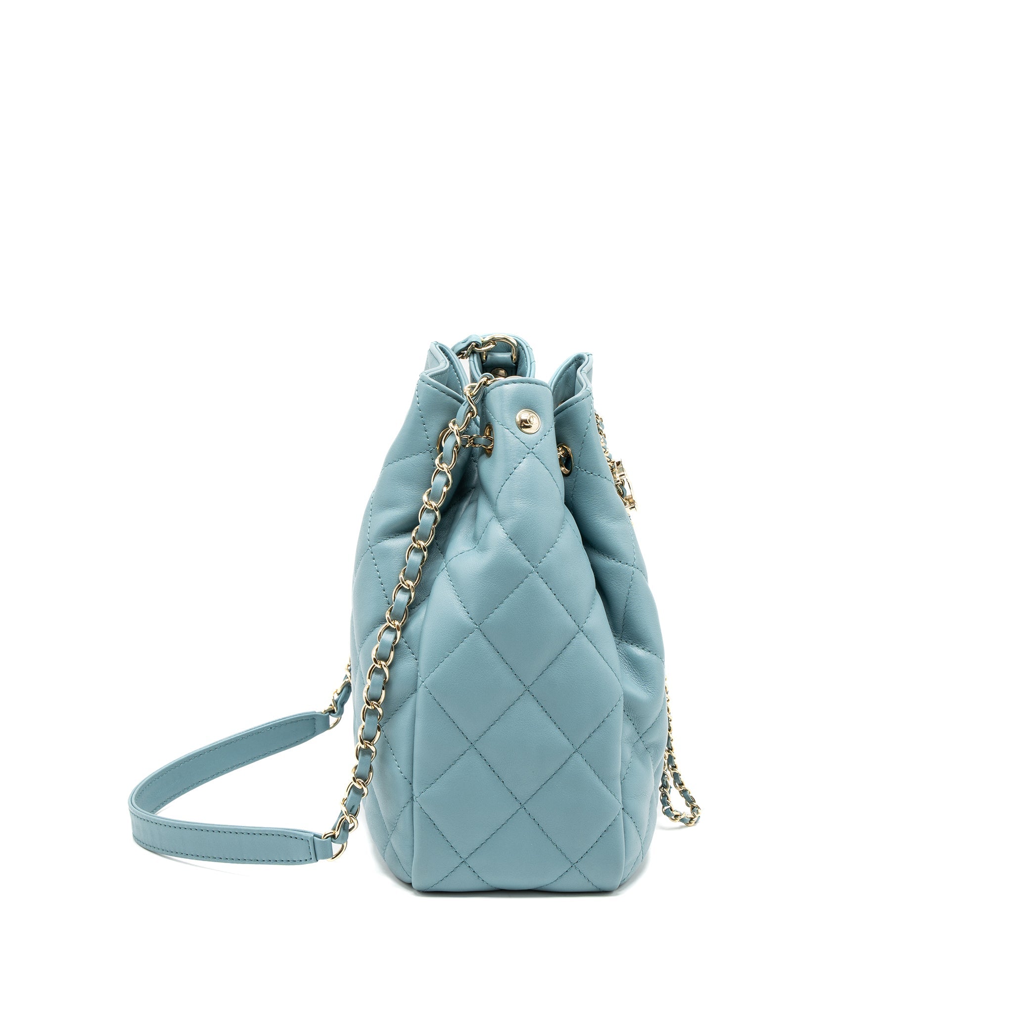 CHANEL BUCKET BAG CALFSKIN LIGHT BLUE LGHW