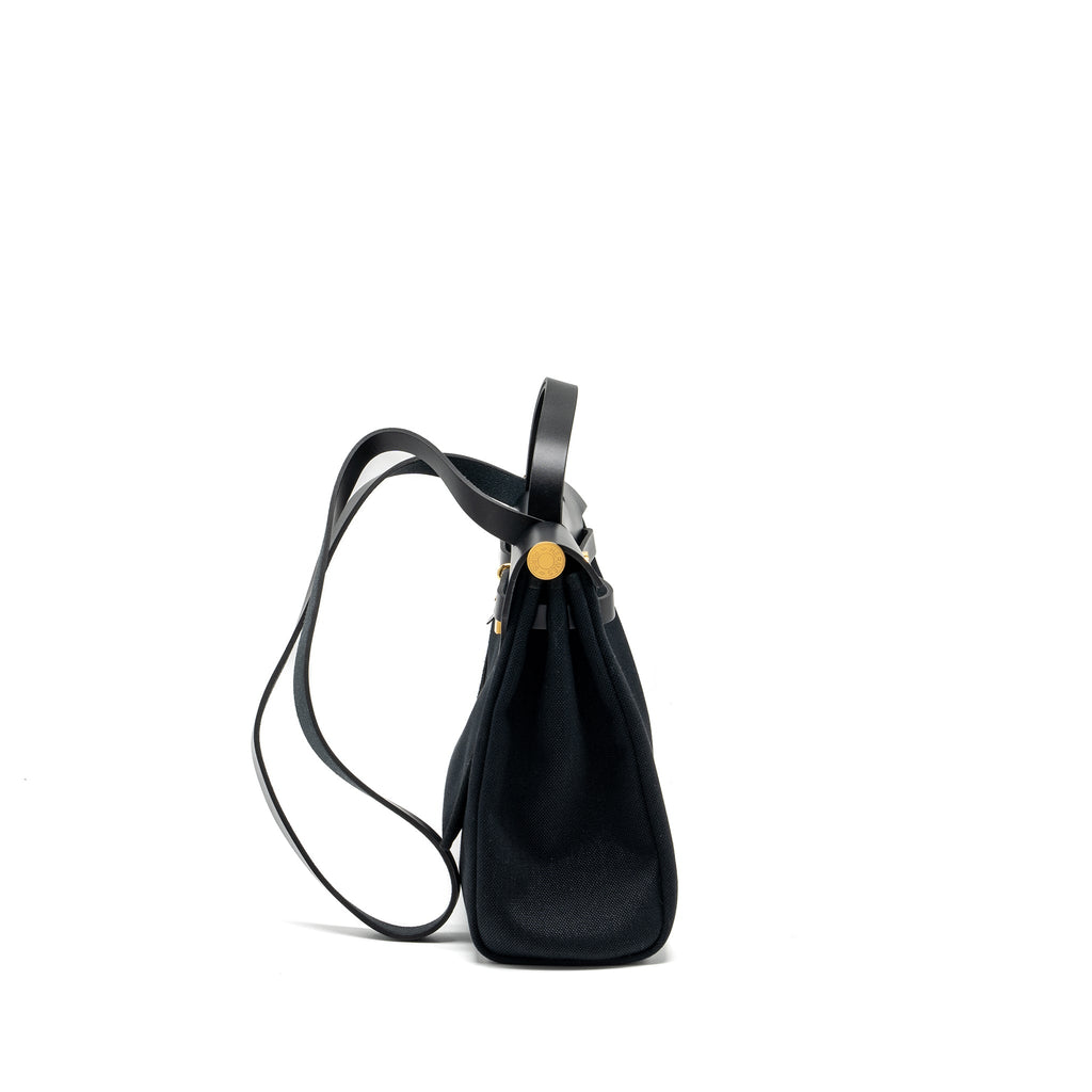 HERMES HERBAG 31 ZIP BAG CANVAS/LEATHER BLACK GHW