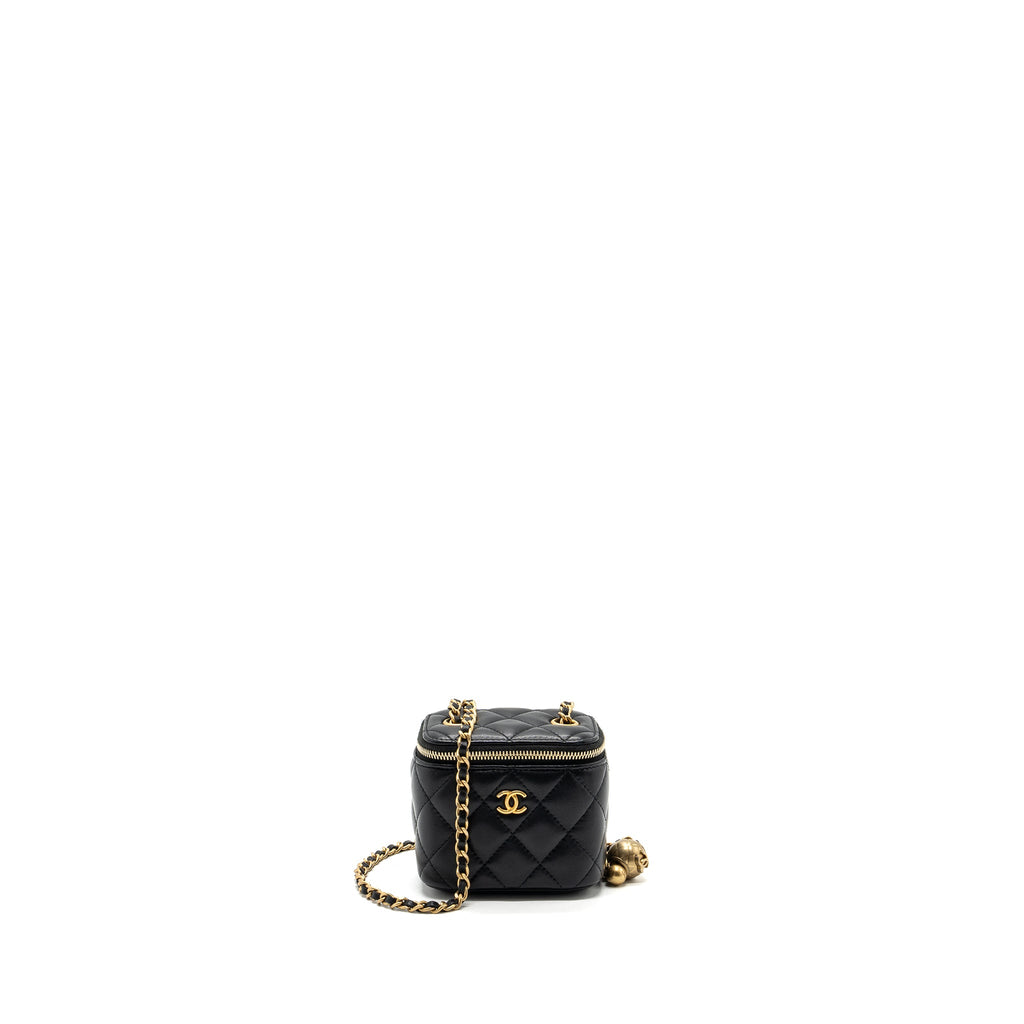 CHANEL PEARL CRUSH MINI VANITY WITH CHAIN LAMBSKIN BLACK WITH GHW