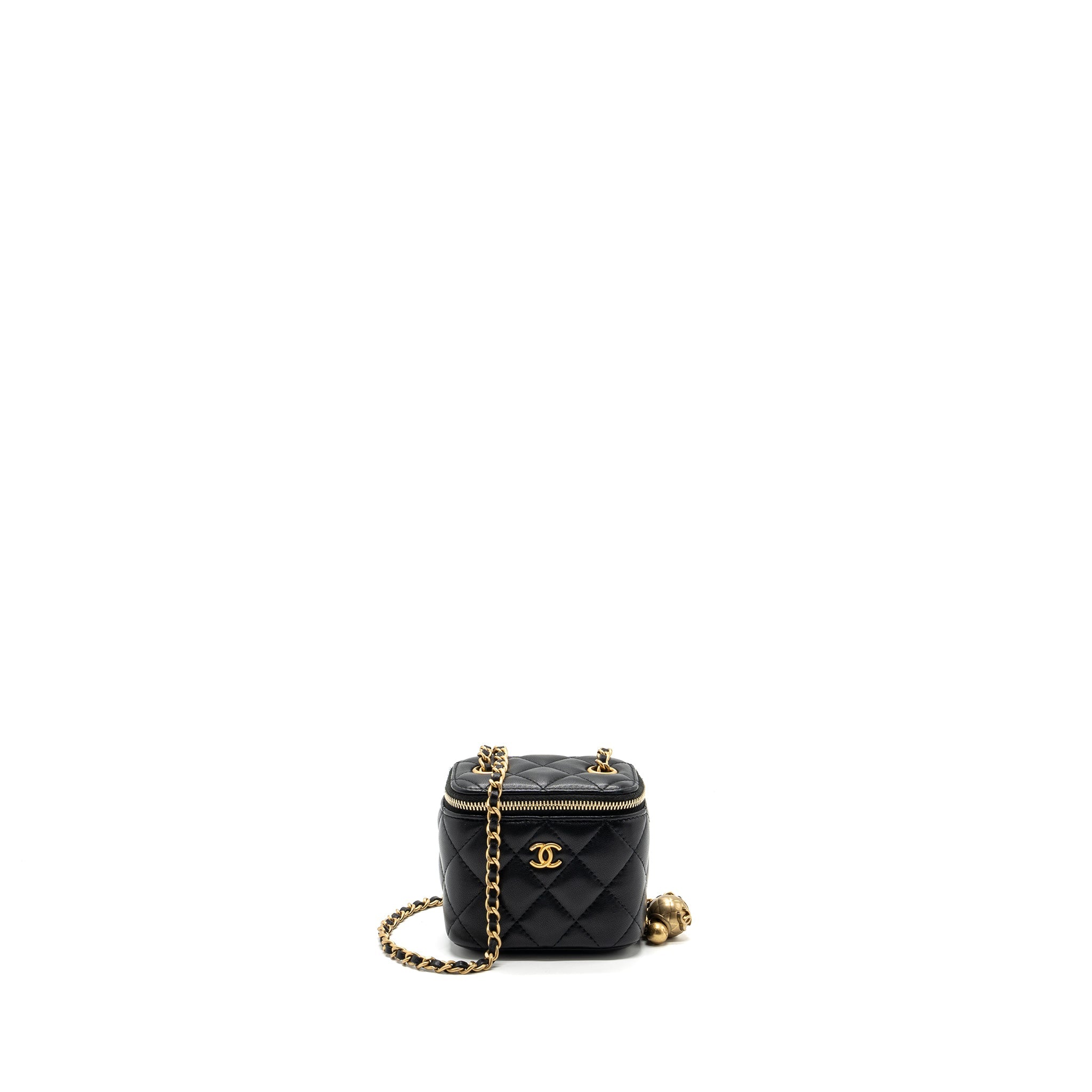 CHANEL PEARL CRUSH MINI VANITY WITH CHAIN LAMBSKIN BLACK WITH GHW