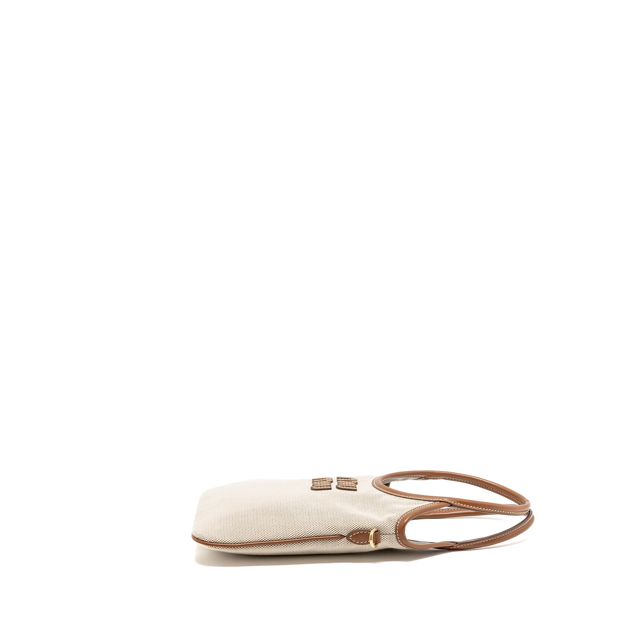 MIU MIU MINI IVY BAG CANVAS/LEATHER BEIGE/BRANDY GHW
