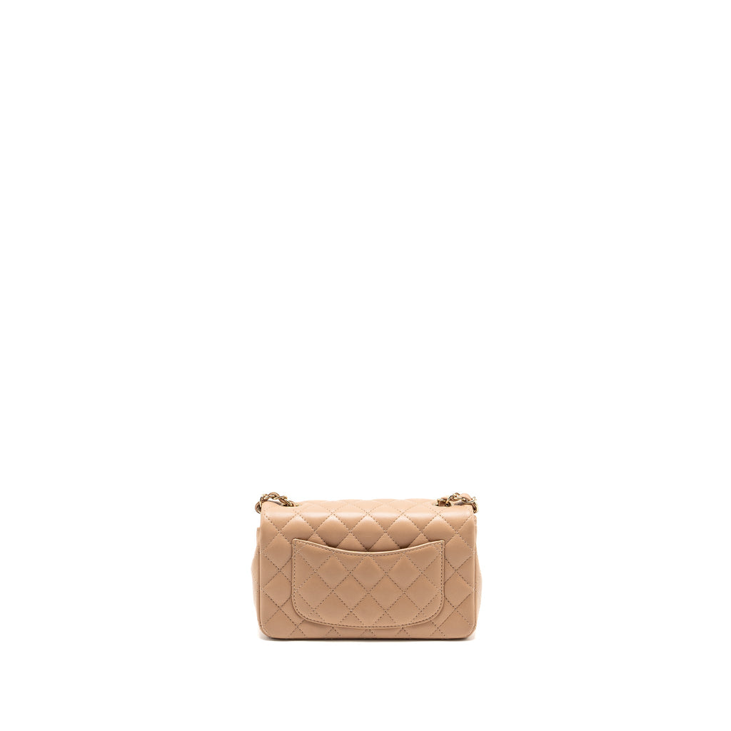 CHANEL MINI RECTANGULAR FLAP BAG LAMBSKIN LIGHT BEIGE LGHW (MICROCHIP)