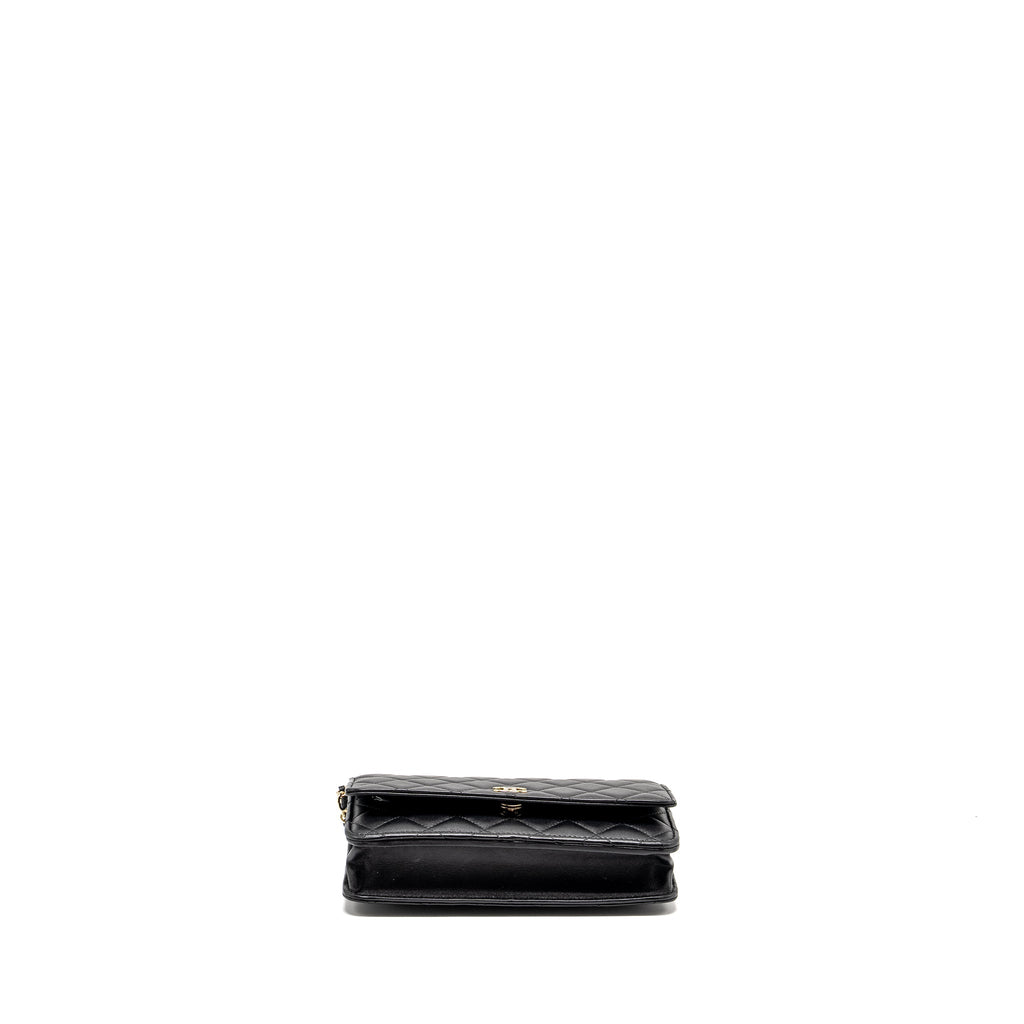 CHANEL PEARL CHAIN WALLET ON CHAIN LAMBSKIN BLACK LGHW(MICROCHIP)