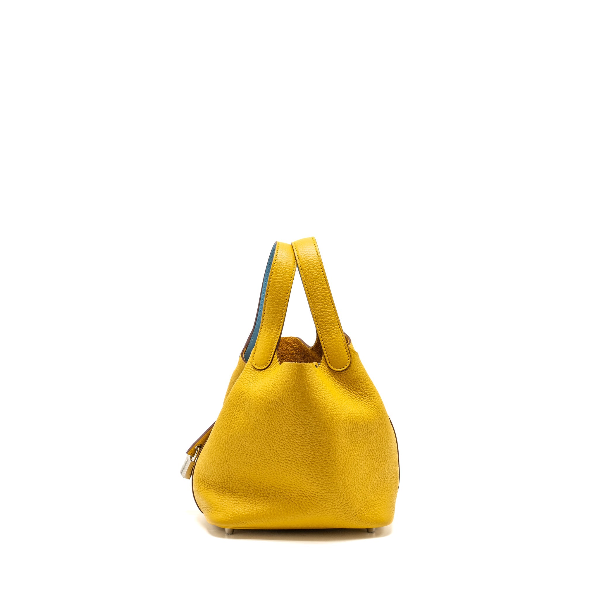 HERMES PICOTIN 18 LOCK BAG CLEMENCE 9D JAUNE AMBER / P3 BLUE DU NORD SHW