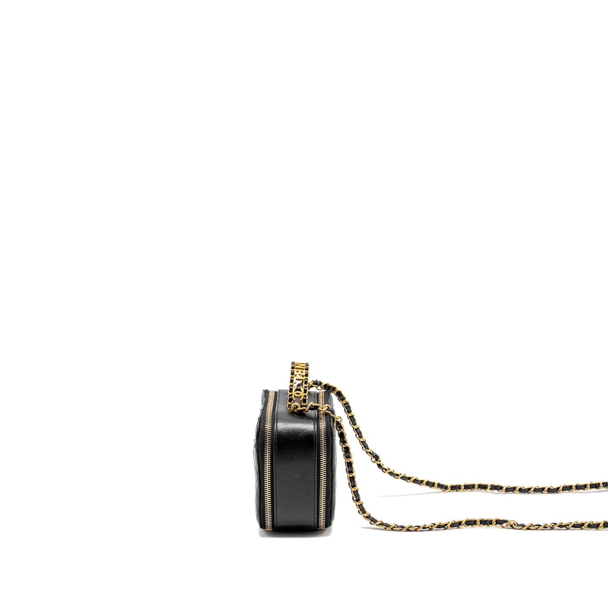 CHANEL 22S LETTER TOP HANDLE SMALL VANITY CASE CAVIAR BLACK BRUSHED GHW (MICROCHIP)