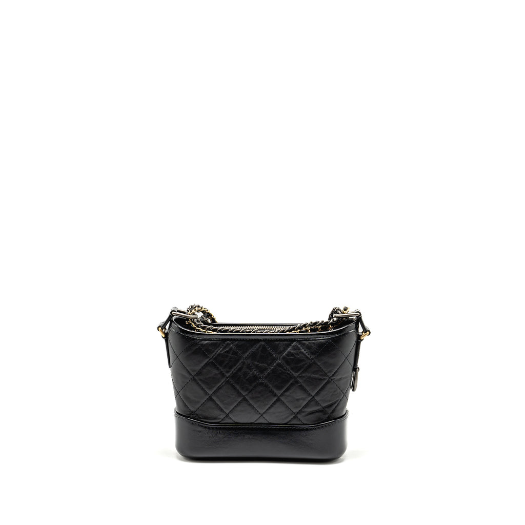 CHANEL SMALL GABRIELLE HOBO BAG AGED CALFSKIN BLACK MULTICOLOUR HARDWARE (MICROCHIP)