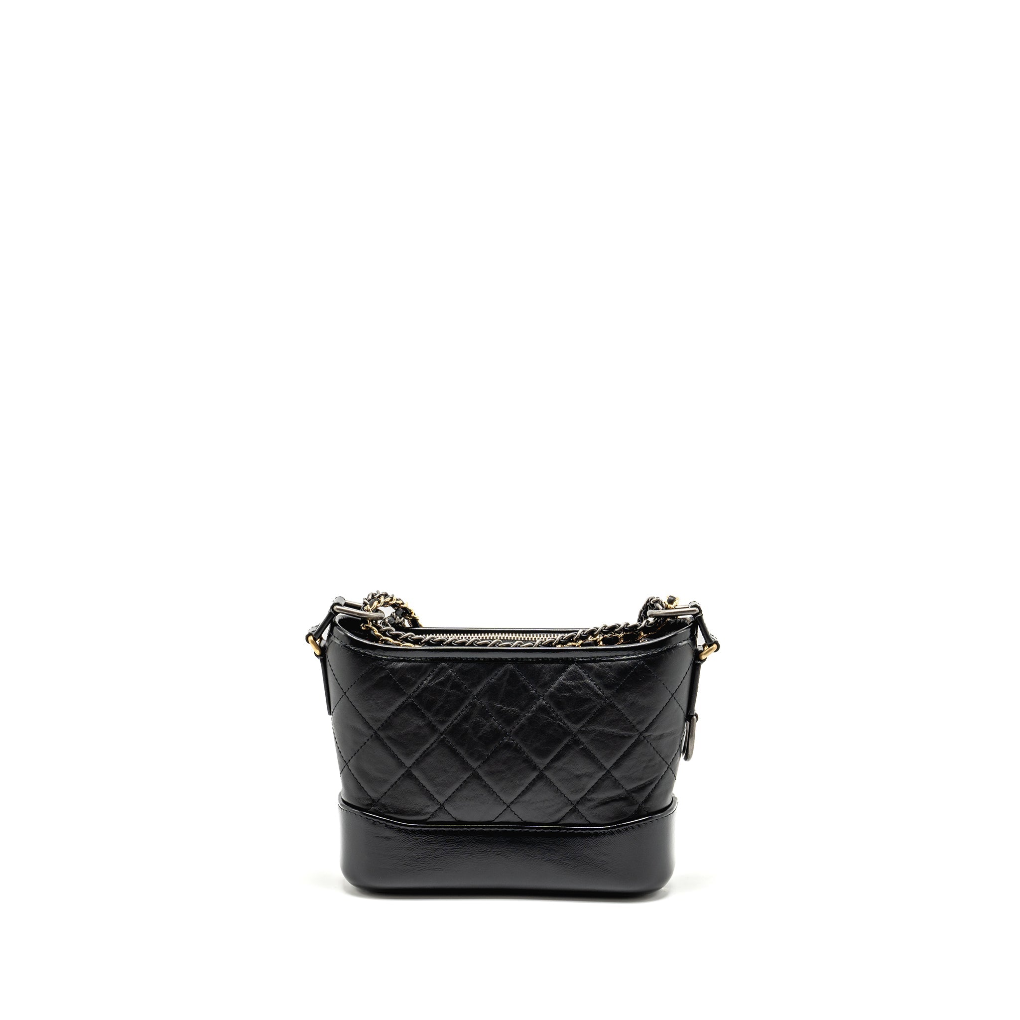 CHANEL SMALL GABRIELLE HOBO BAG AGED CALFSKIN BLACK MULTICOLOUR HARDWARE (MICROCHIP)