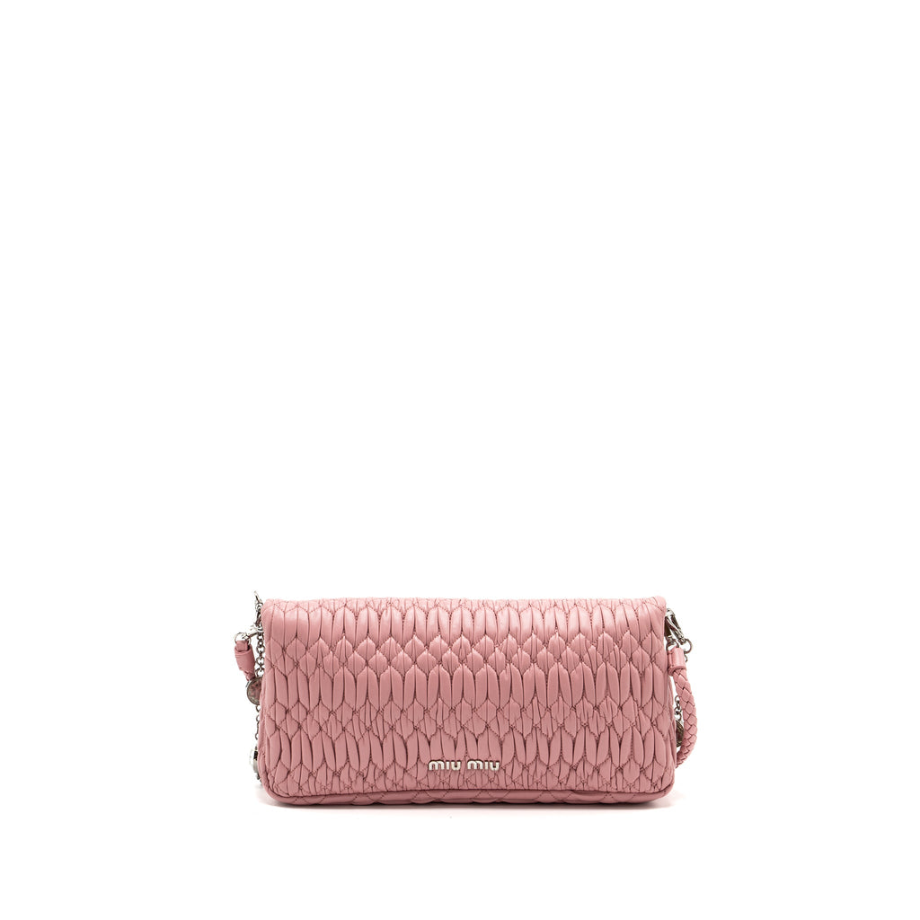 MIU MIU CRYSTAL SHOULDER BAG LAMBSKIN PINK SHW